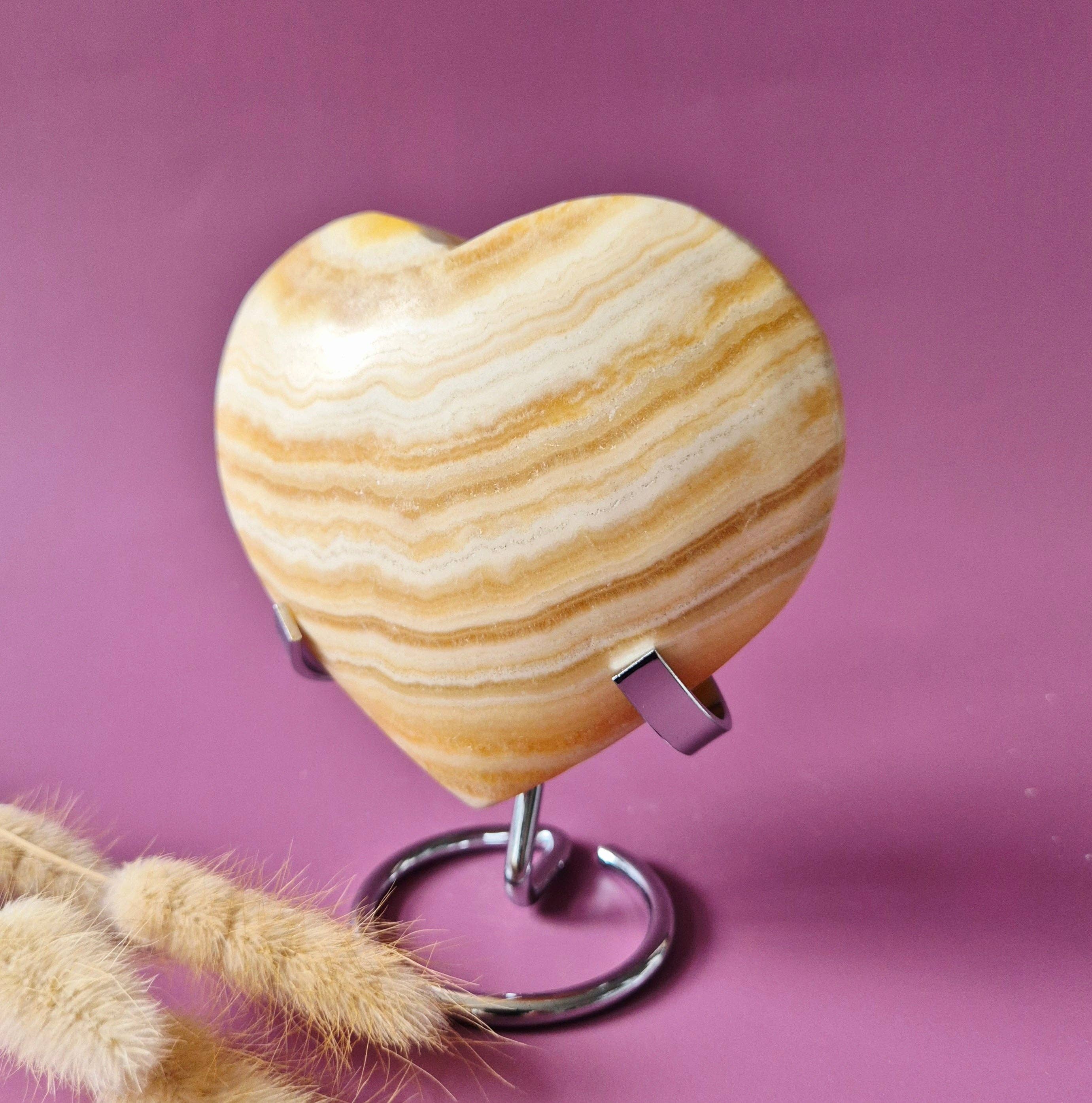 Yellow Calcite Heart on Stand – 668 g – Heart-shaped Gemstone Decoration