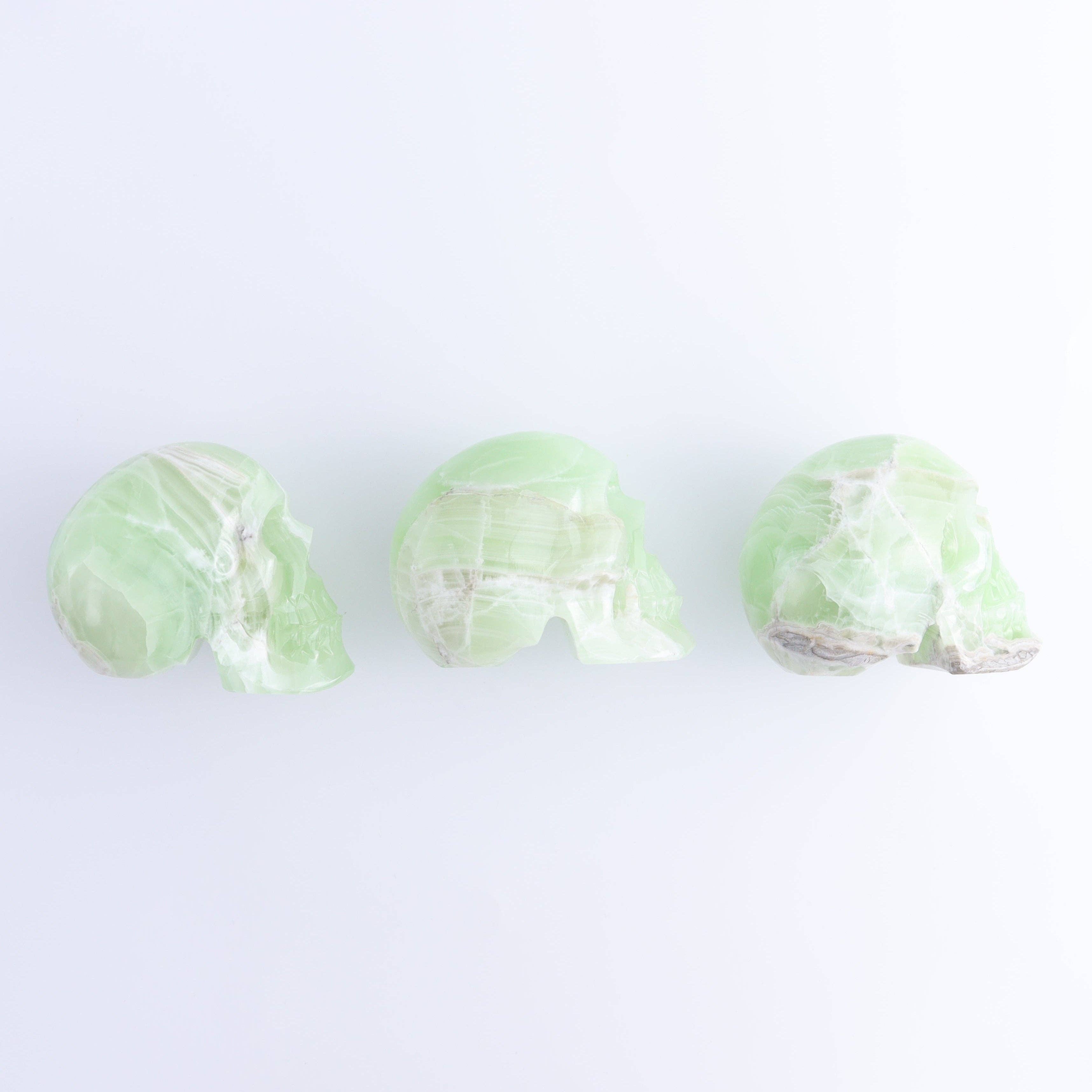 One Mexican Green Onyx/Calcite Skull
