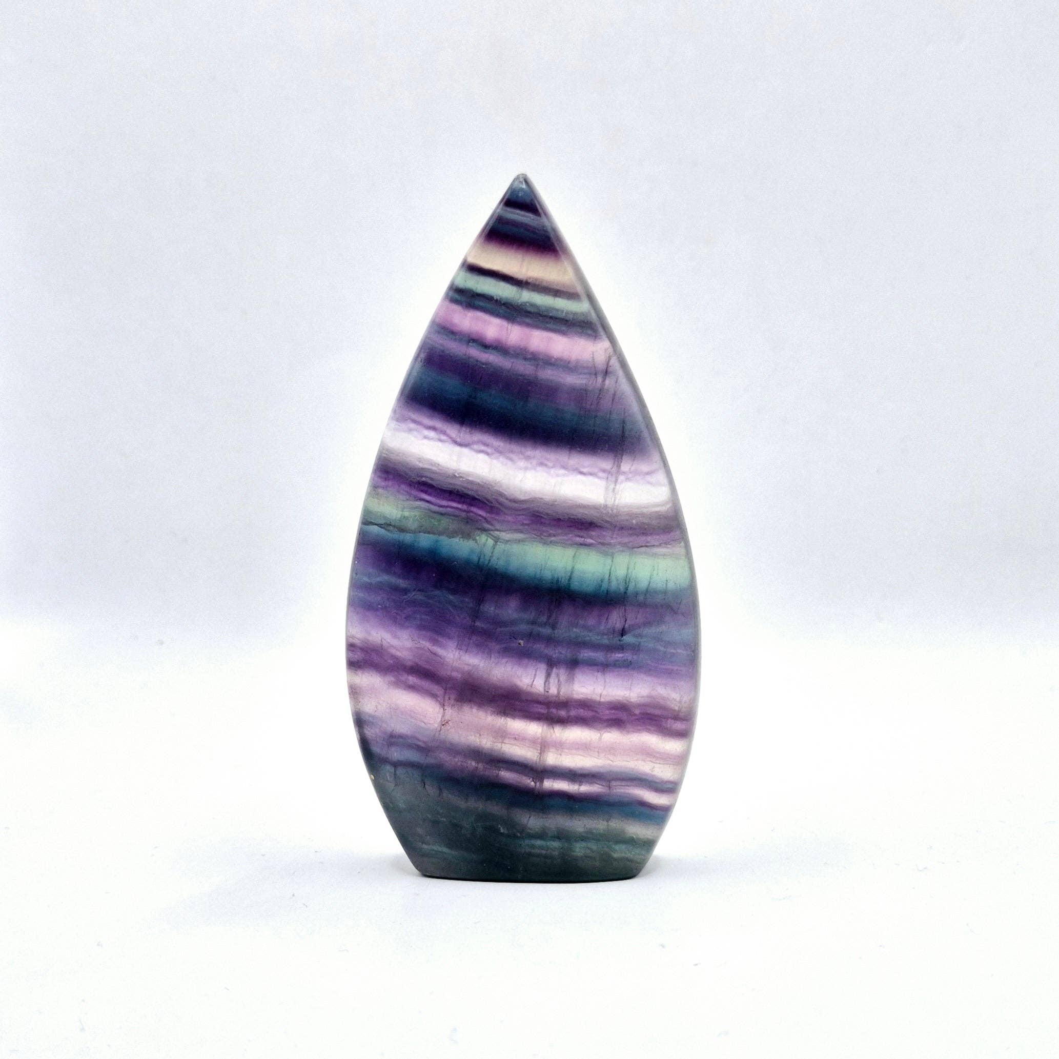 Colorful Rainbow Candy Fluorite - Teardrop Shaped Standing Gemstone Crystal Flame: N. Candy Fluorite Flame 213 grams