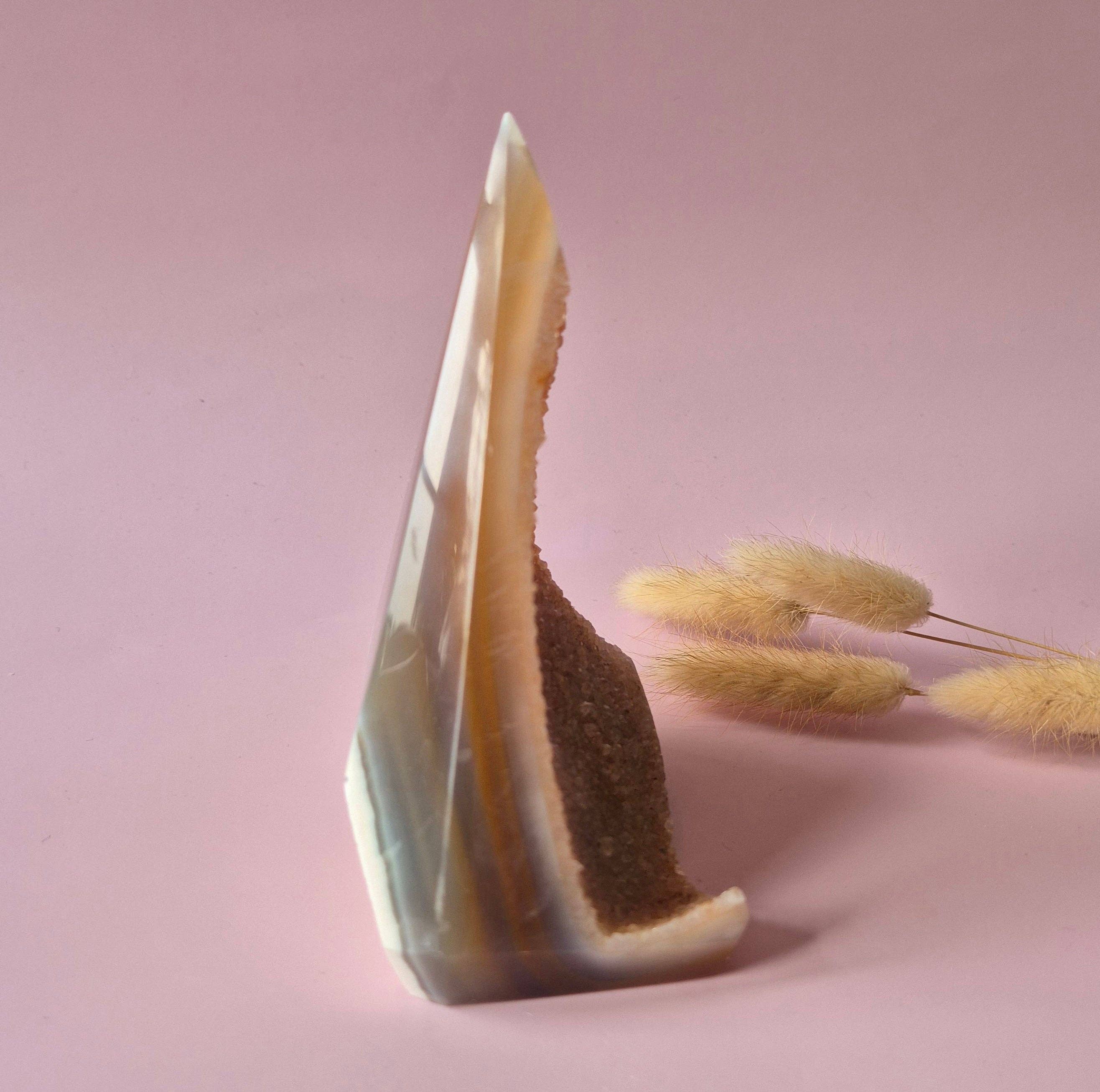 Druzy Grey Agate Diamond Standing Gemstone Crystal - 372g