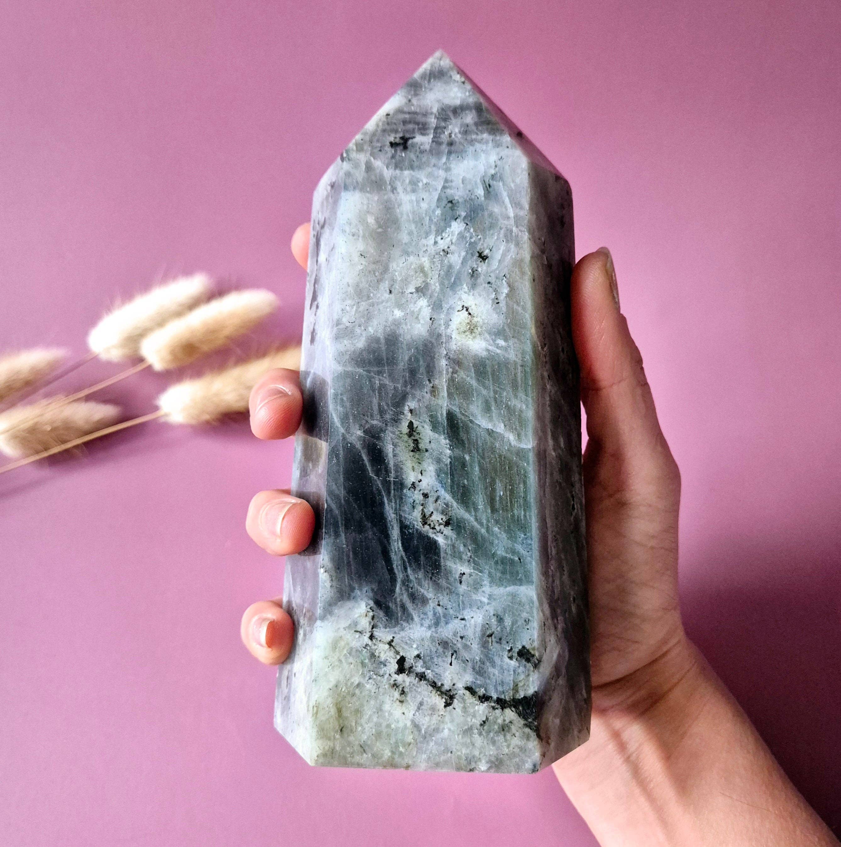 XL Gemstone Purple Labradorite Tower with Rainbow Flash – #2 1000g
