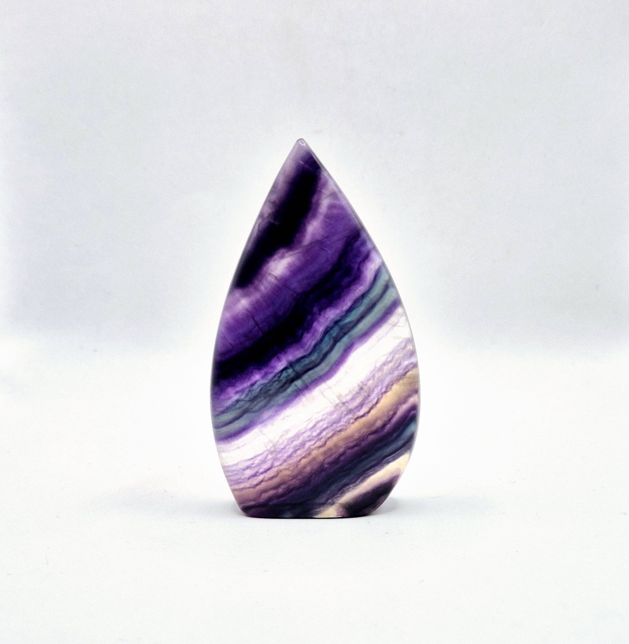 Colorful Rainbow Candy Fluorite - Teardrop Shaped Standing Gemstone Crystal Flame: N. Candy Fluorite Flame 213 grams