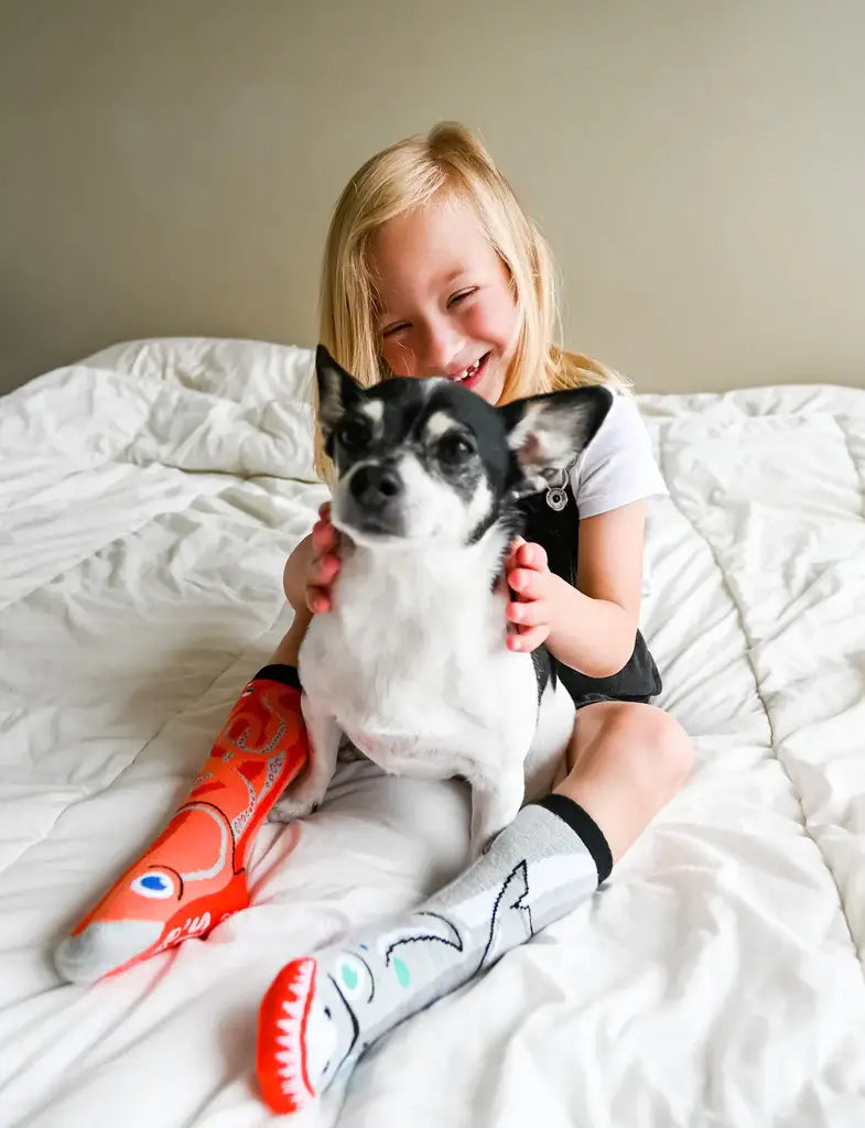 Shark & Octopus Mismatched Animals Non-Slip Toddler Socks: KIDS SMALL