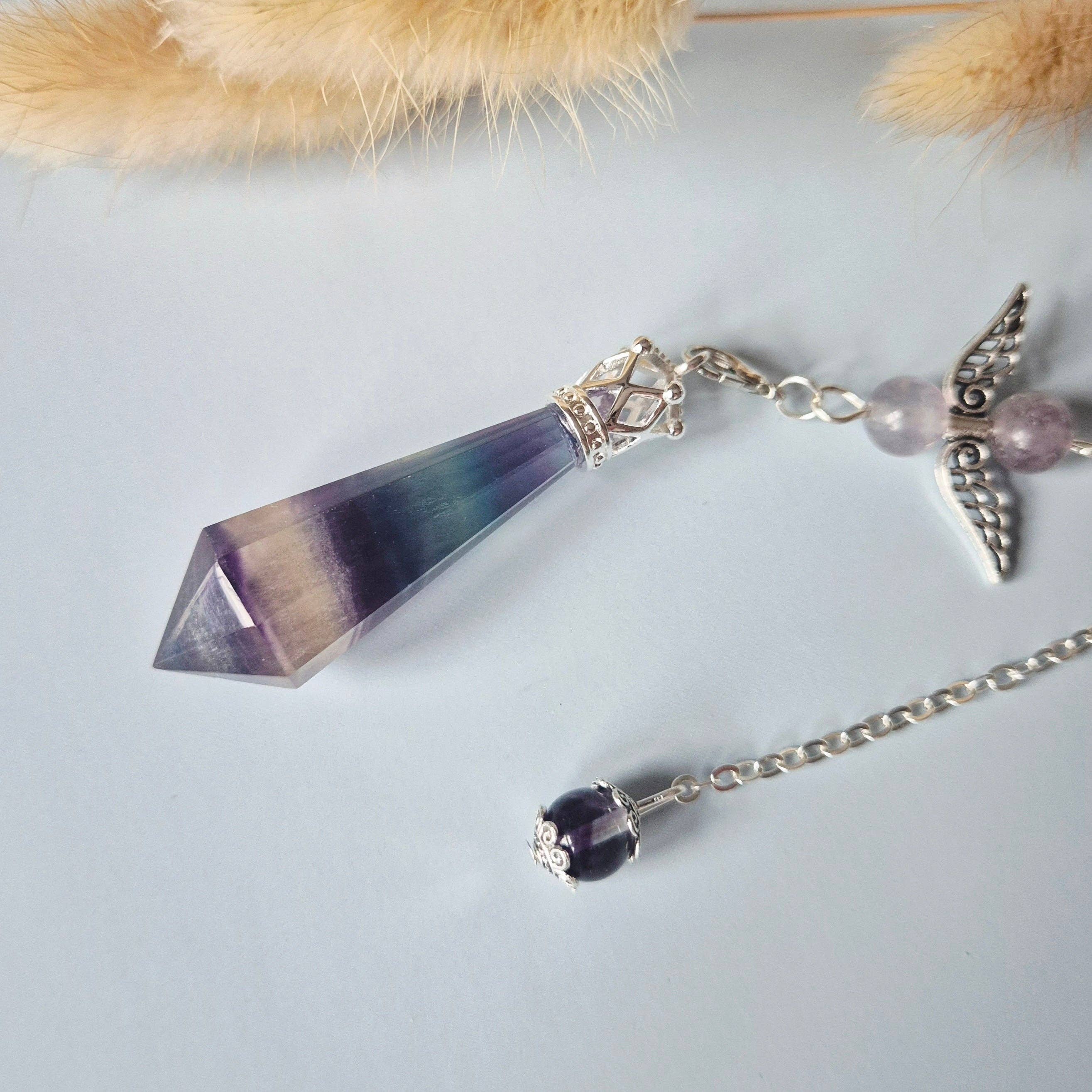 Gemstone High Quality Rainbow Fluorite Pendulum – 8-sided faceted (± 5 cm)