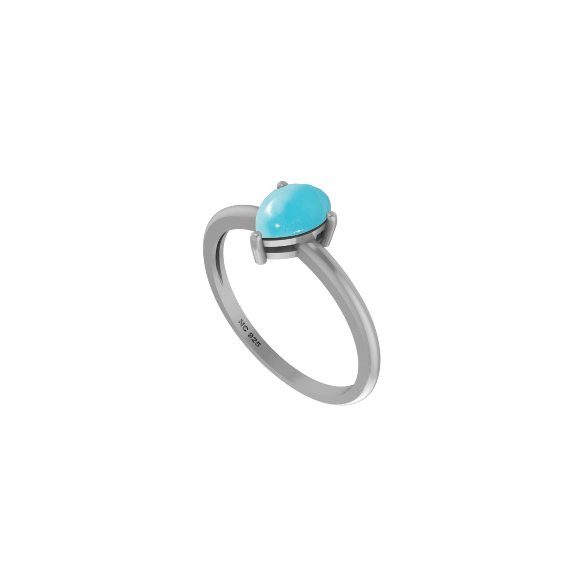 Natural Larimar Stackable Rings in Sterling Silver Prong-Set