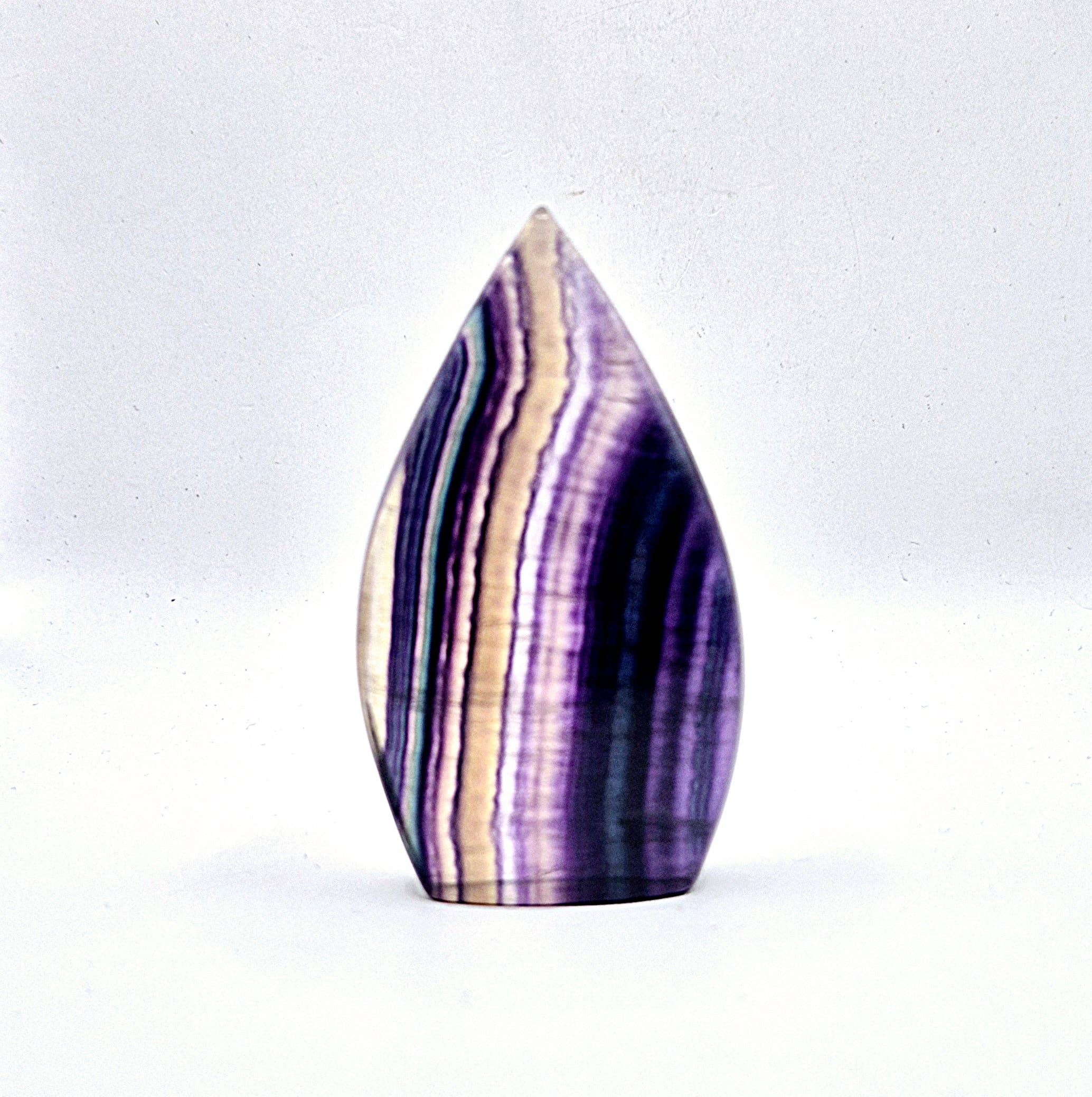 Colorful Rainbow Candy Fluorite - Teardrop Shaped Standing Gemstone Crystal Flame: N. Candy Fluorite Flame 213 grams