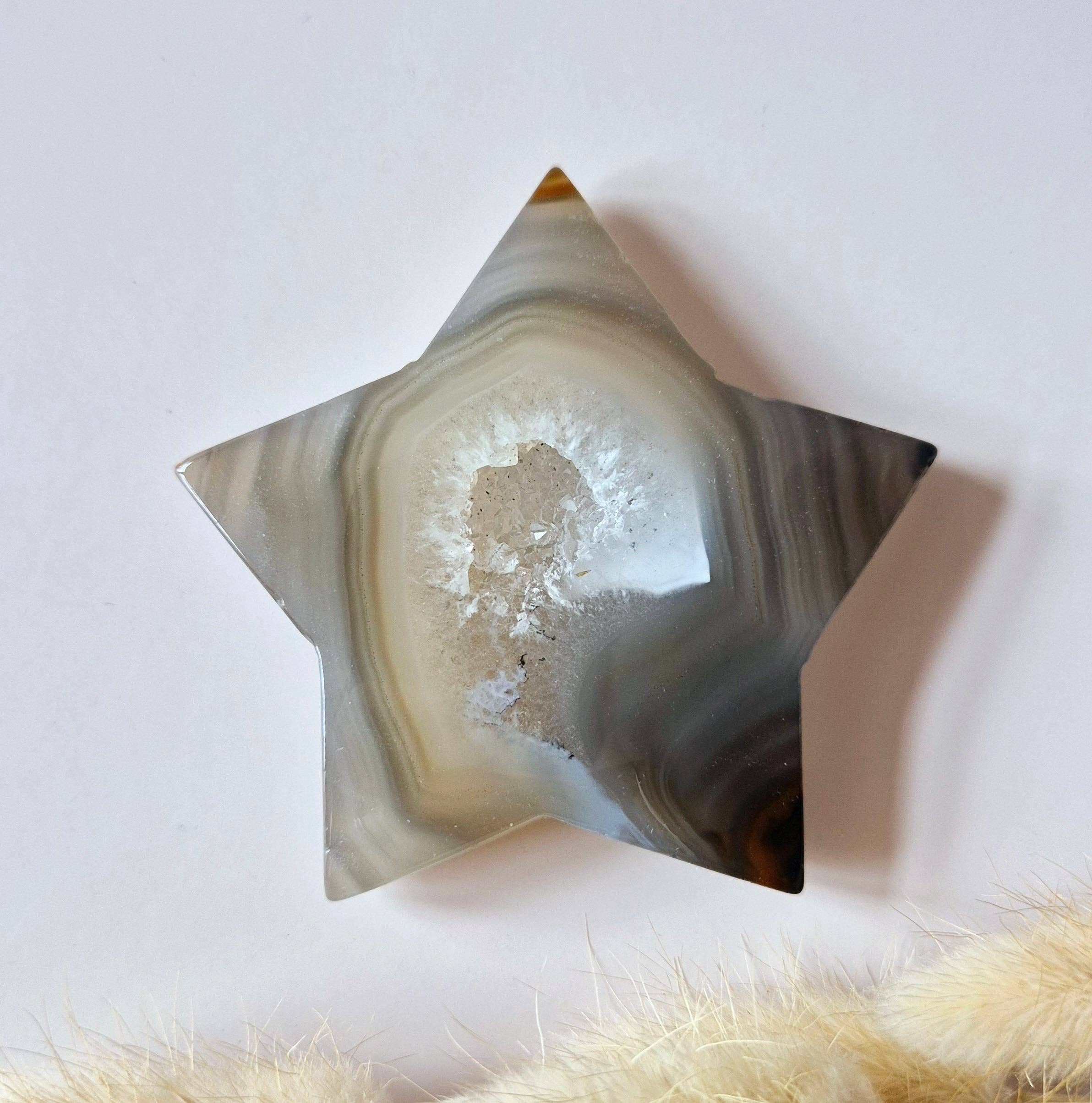 Gemstone Druzy Gray Agate Star 6-7cm | Crystal Star Carving full of Light & Calm: Gray Agate Star 1.