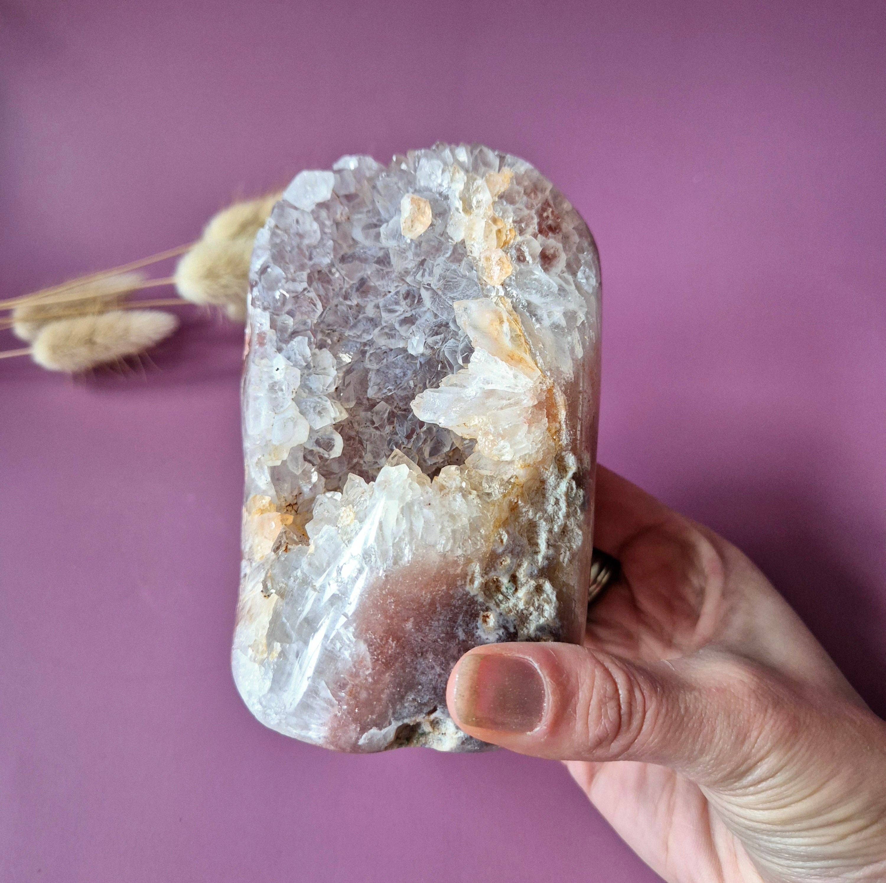 XL A+ Gemstone Druzy Pink Amethyst Geode Freeform weighing 844 grams Statement Piece