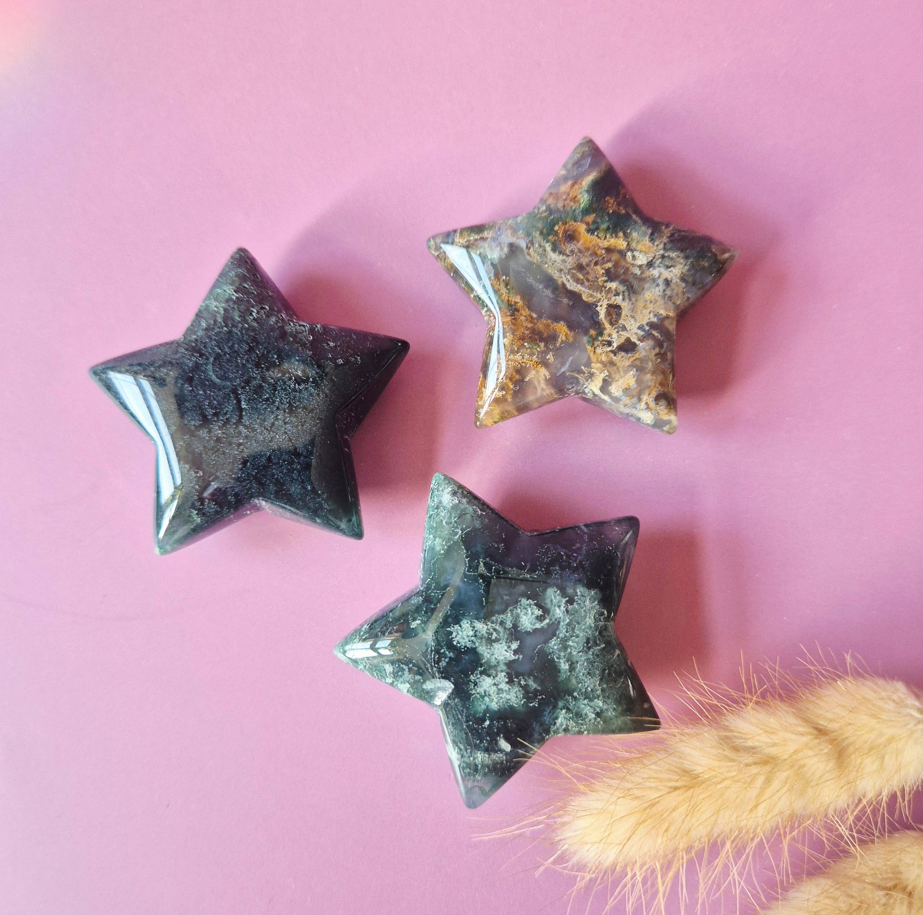 Gemstone Moss Agate Star Pocket Stone 45-50 mm – Hug Stone Gift Idea
