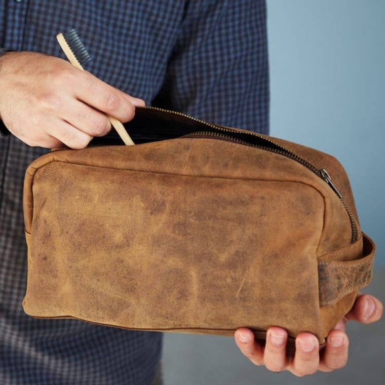 Buffalo Leather Large Wash Bag - Handmade