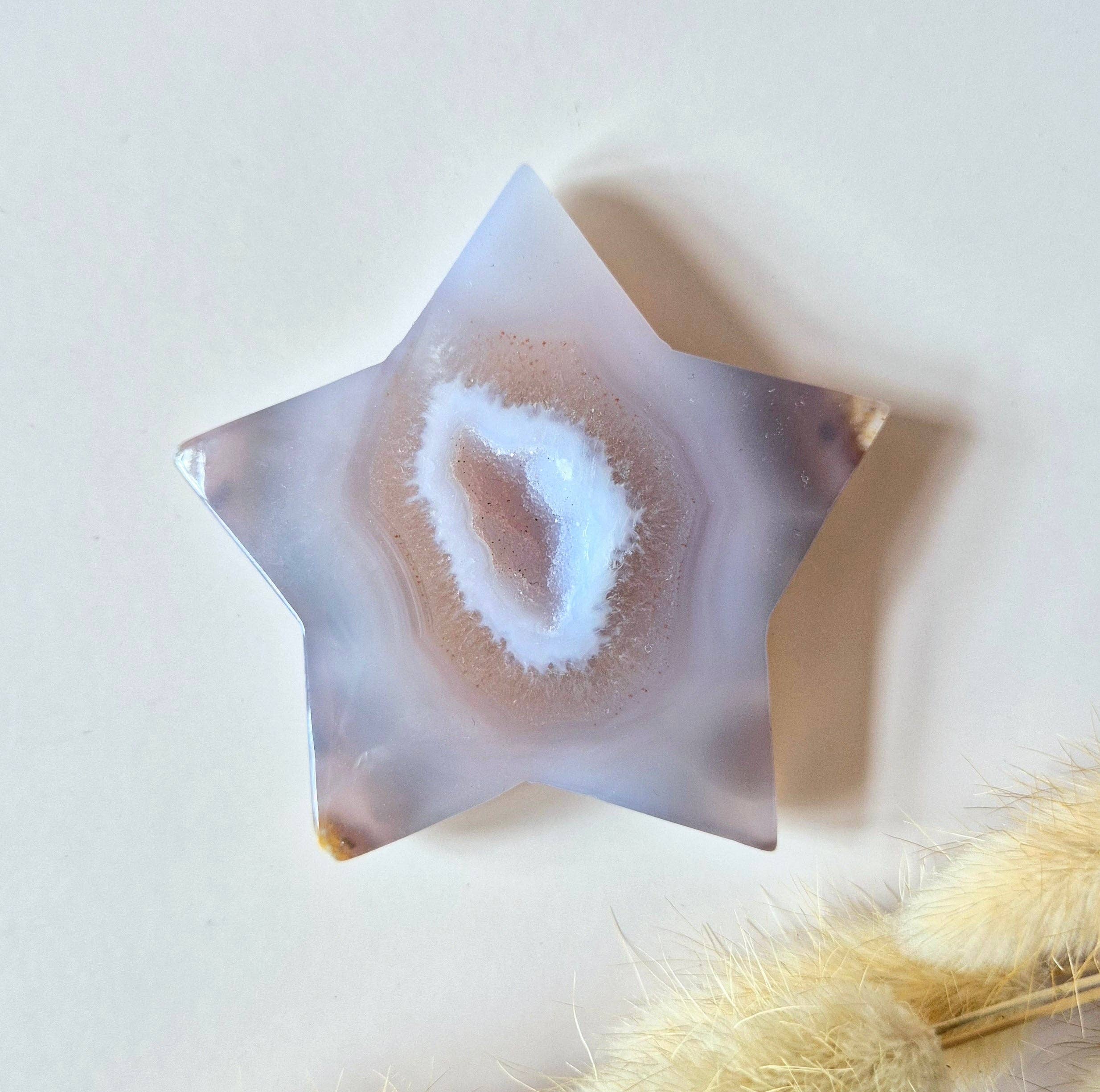 Gemstone Druzy Gray Agate Star 6-7cm | Crystal Star Carving full of Light & Calm: Gray Agate Star 1.