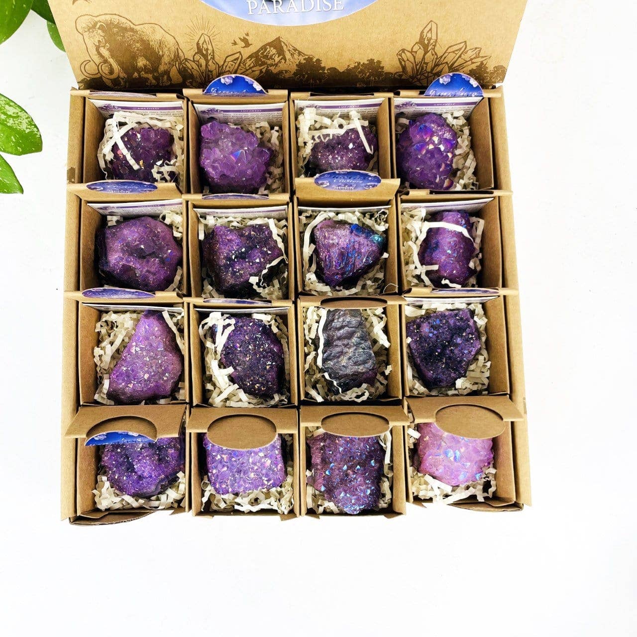 Amethyst Aura Crystal Geodes Box - Spiritual Stone Display