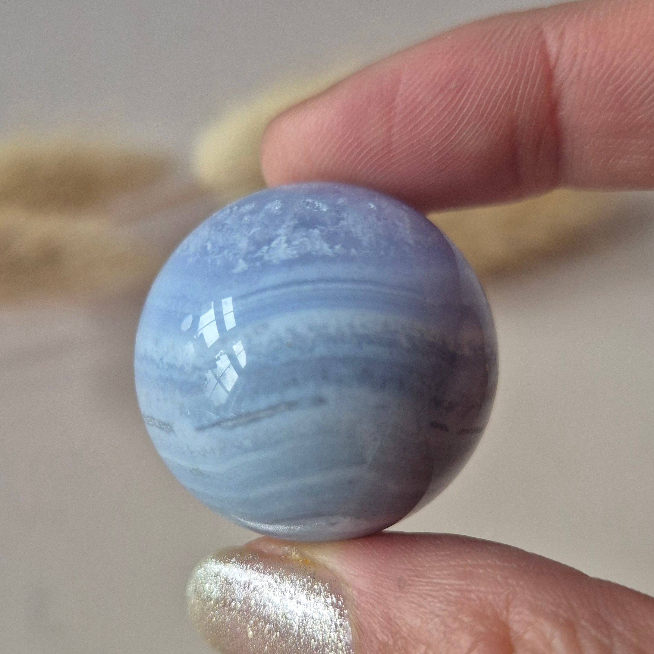 Crystal Ball Blue Lace Agate (3–4 cm) Gemstone Sphere - Calmness • Gentle Communication • Inner Peace