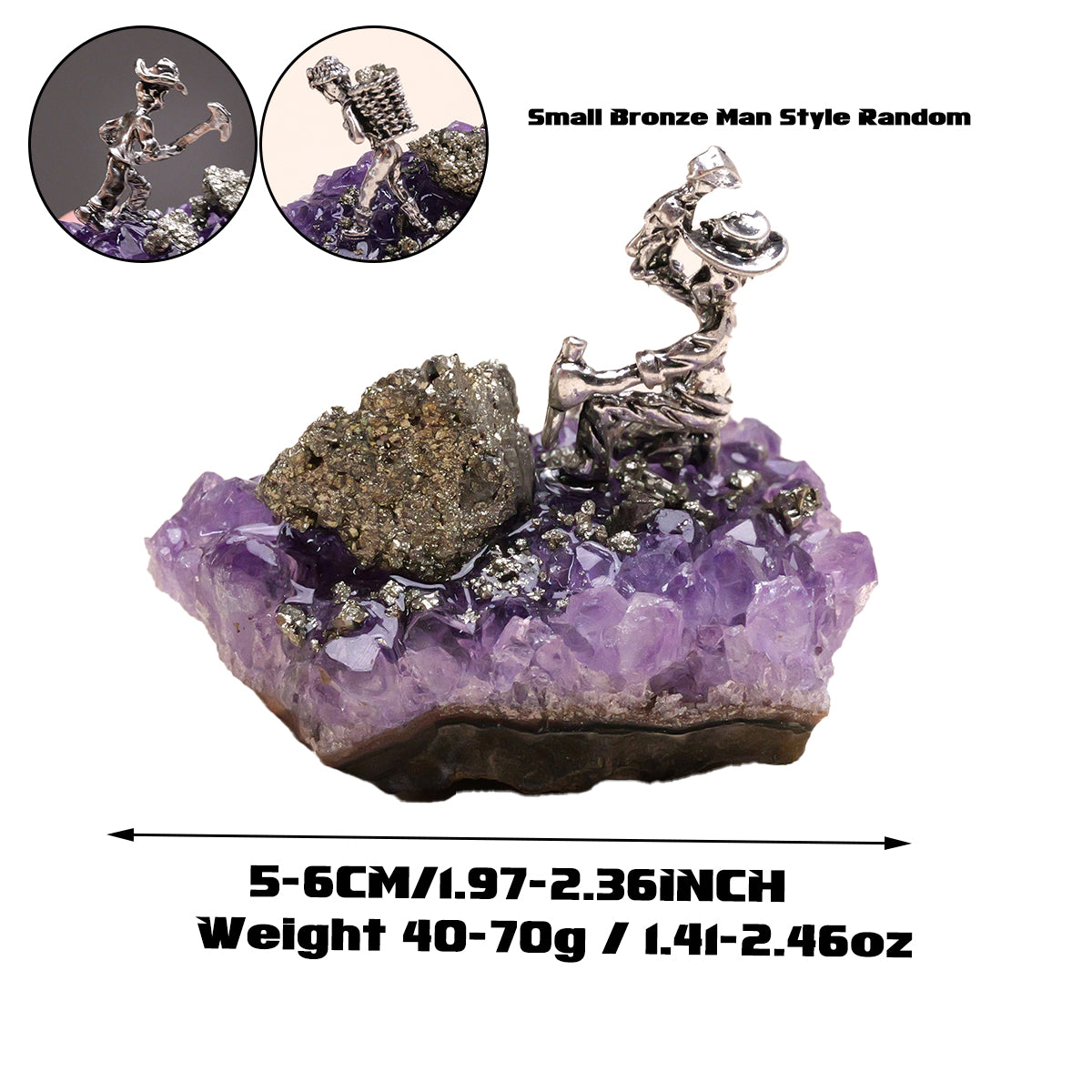 Natural Raw Crystal Minerals Amethyst Geode Pyrite Small Bronze Man Miner