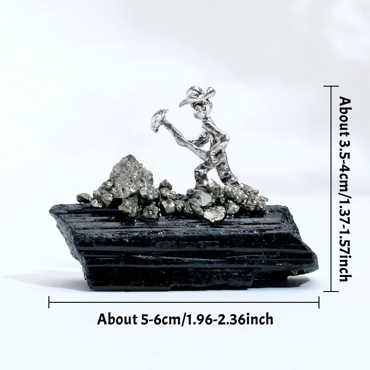 Natural Crystal Crafts Handmade Pyrite Black Tourmaline Miner Figurine