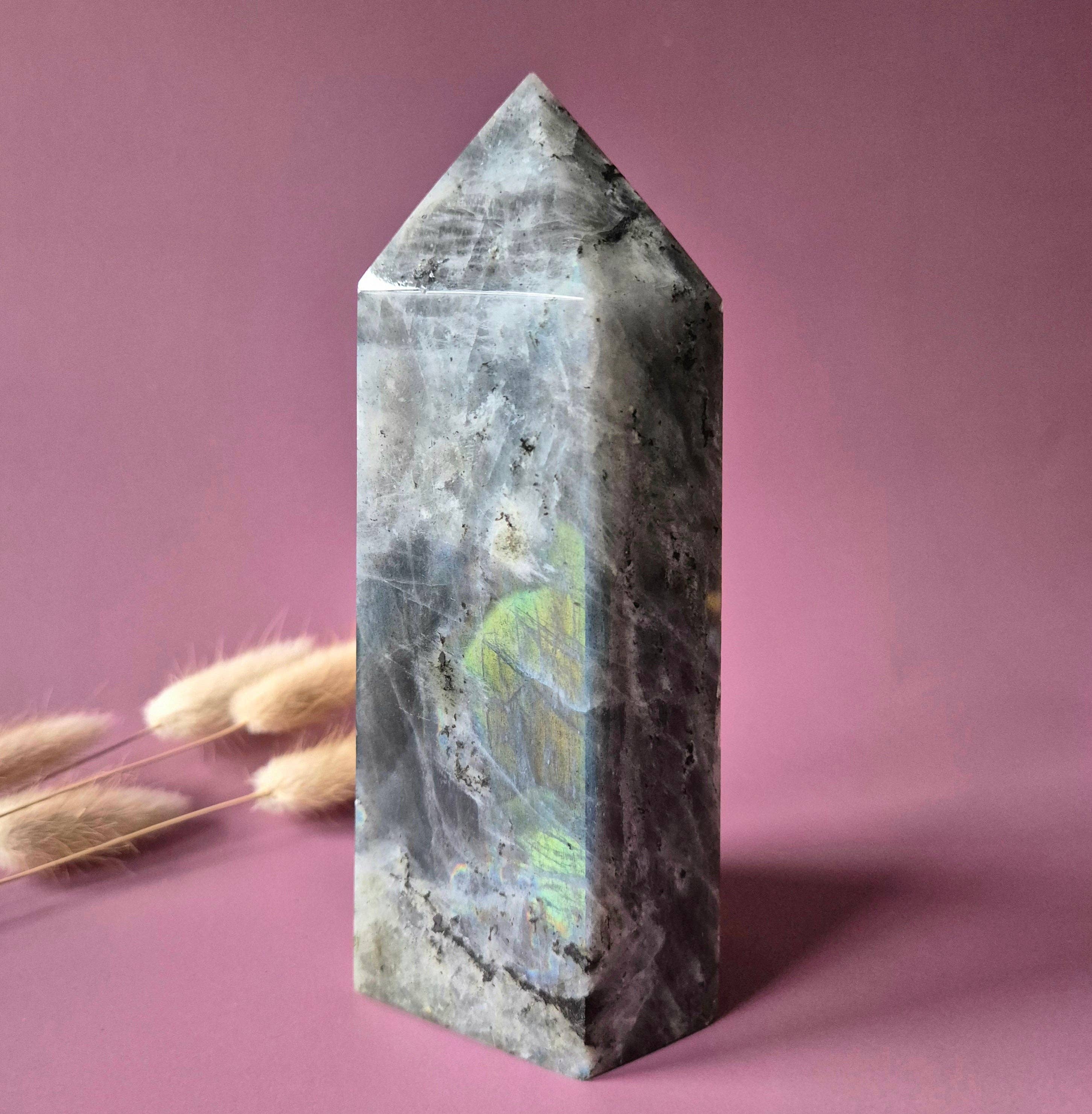 XL Gemstone Purple Labradorite Tower with Rainbow Flash – #2 1000g