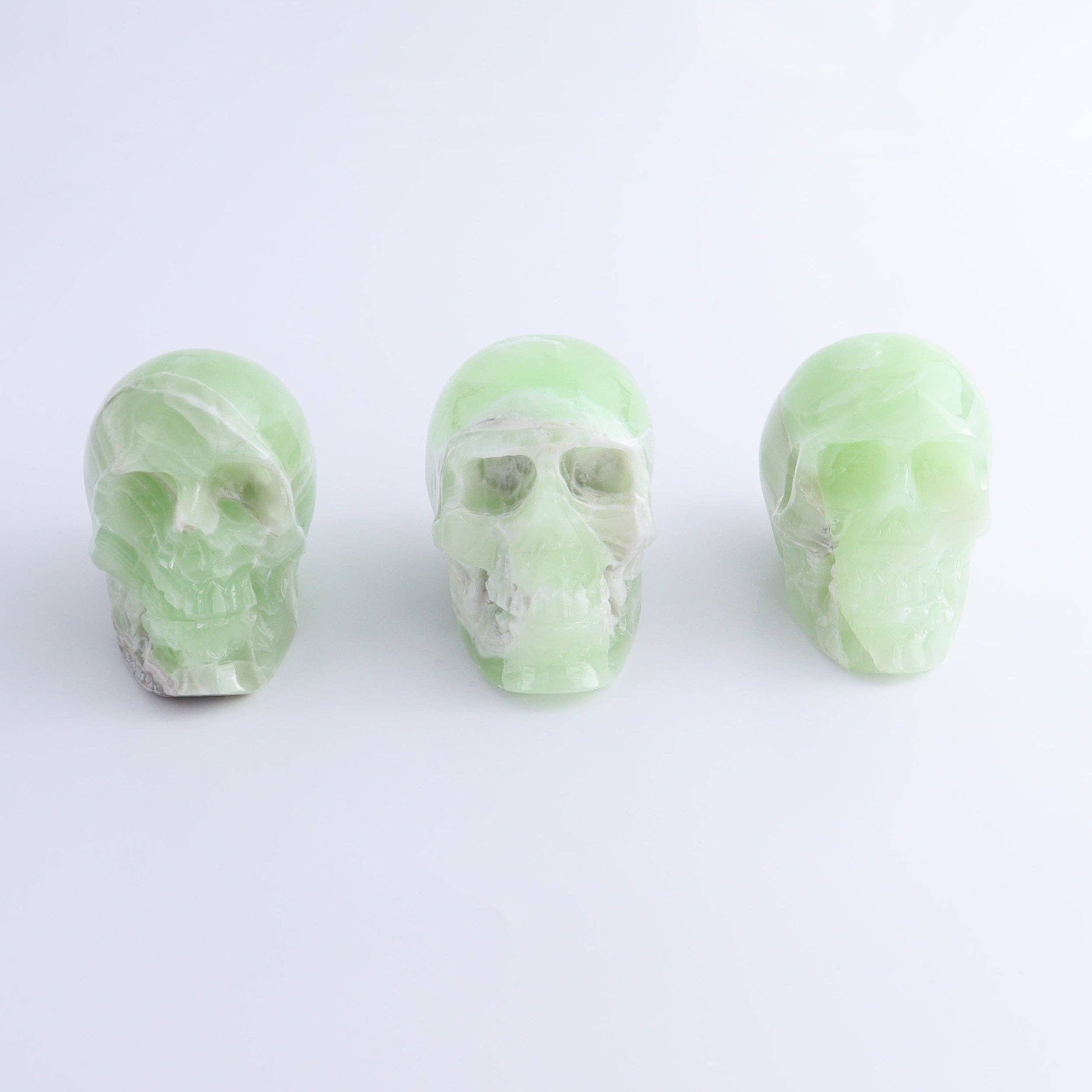One Mexican Green Onyx/Calcite Skull