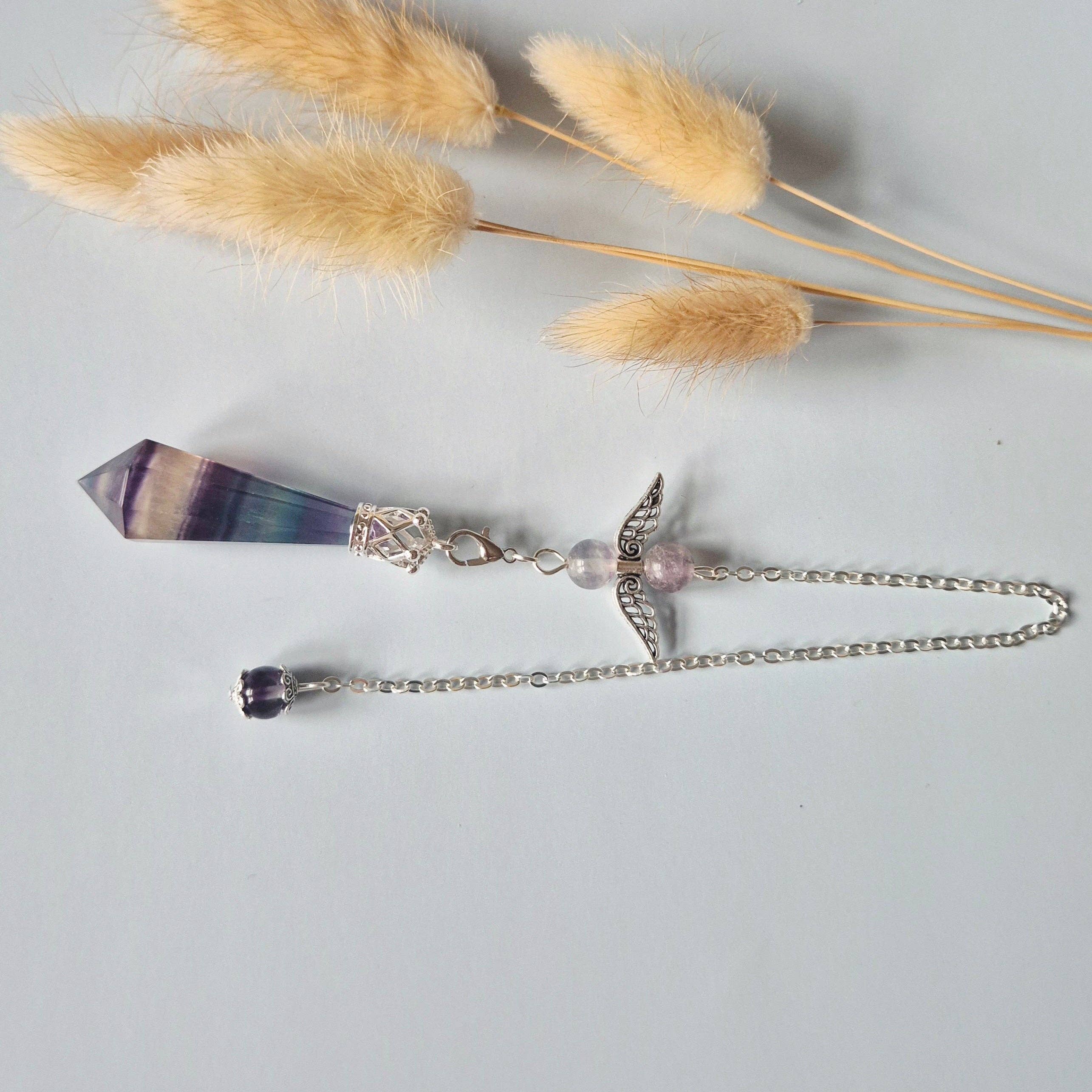 Gemstone High Quality Rainbow Fluorite Pendulum – 8-sided faceted (± 5 cm)