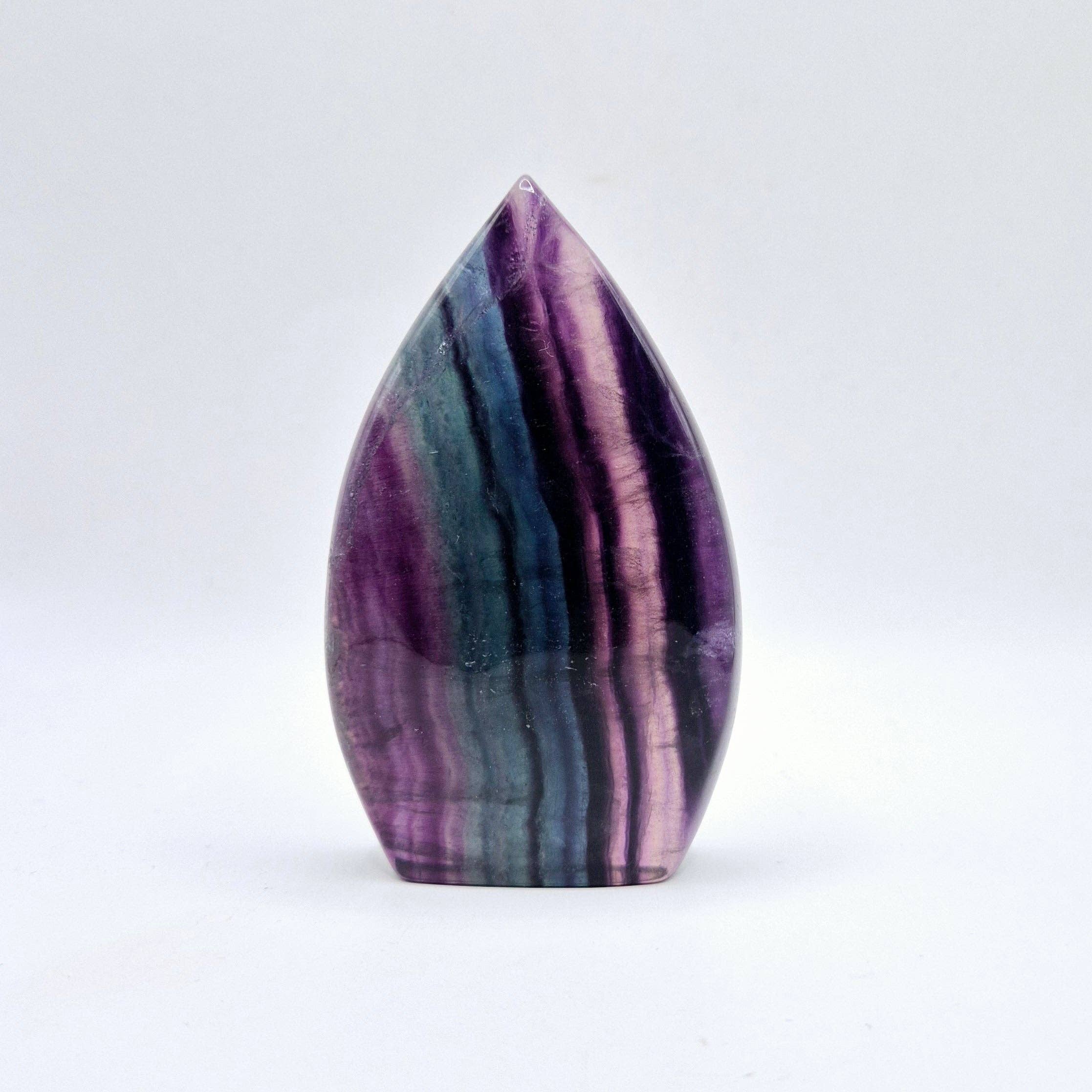 Colorful Rainbow Candy Fluorite - Teardrop Shaped Standing Gemstone Crystal Flame: N. Candy Fluorite Flame 213 grams