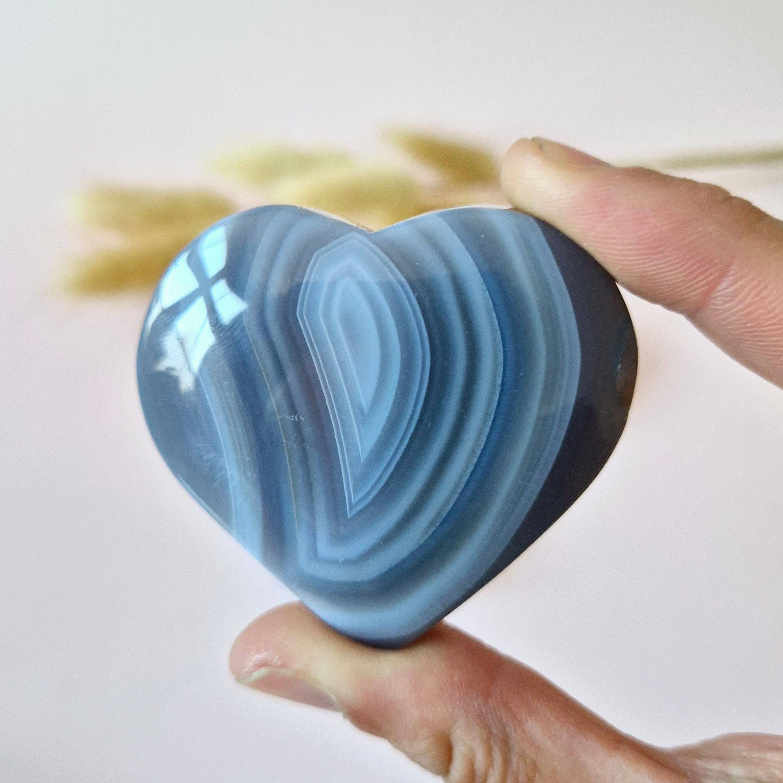 Grey Silk Agate Palm Stone Heart 5cm – Hand Stone worry stone worry stone
