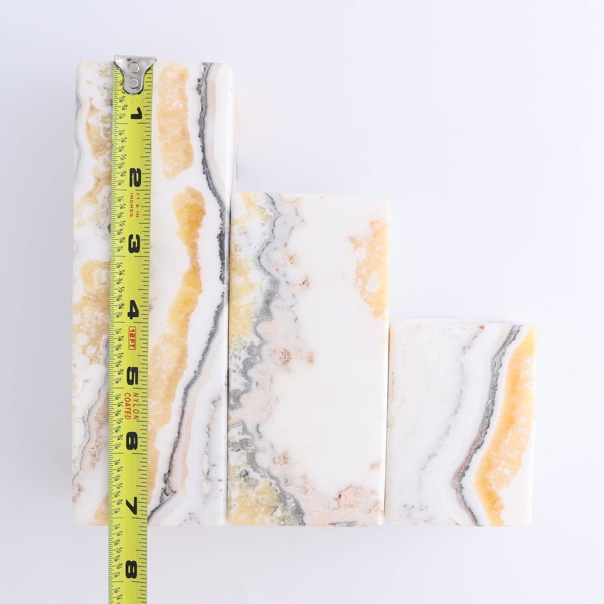 One Candle Holder Mexican Onyx/Calcite Zebra Yellow & White Set of 3