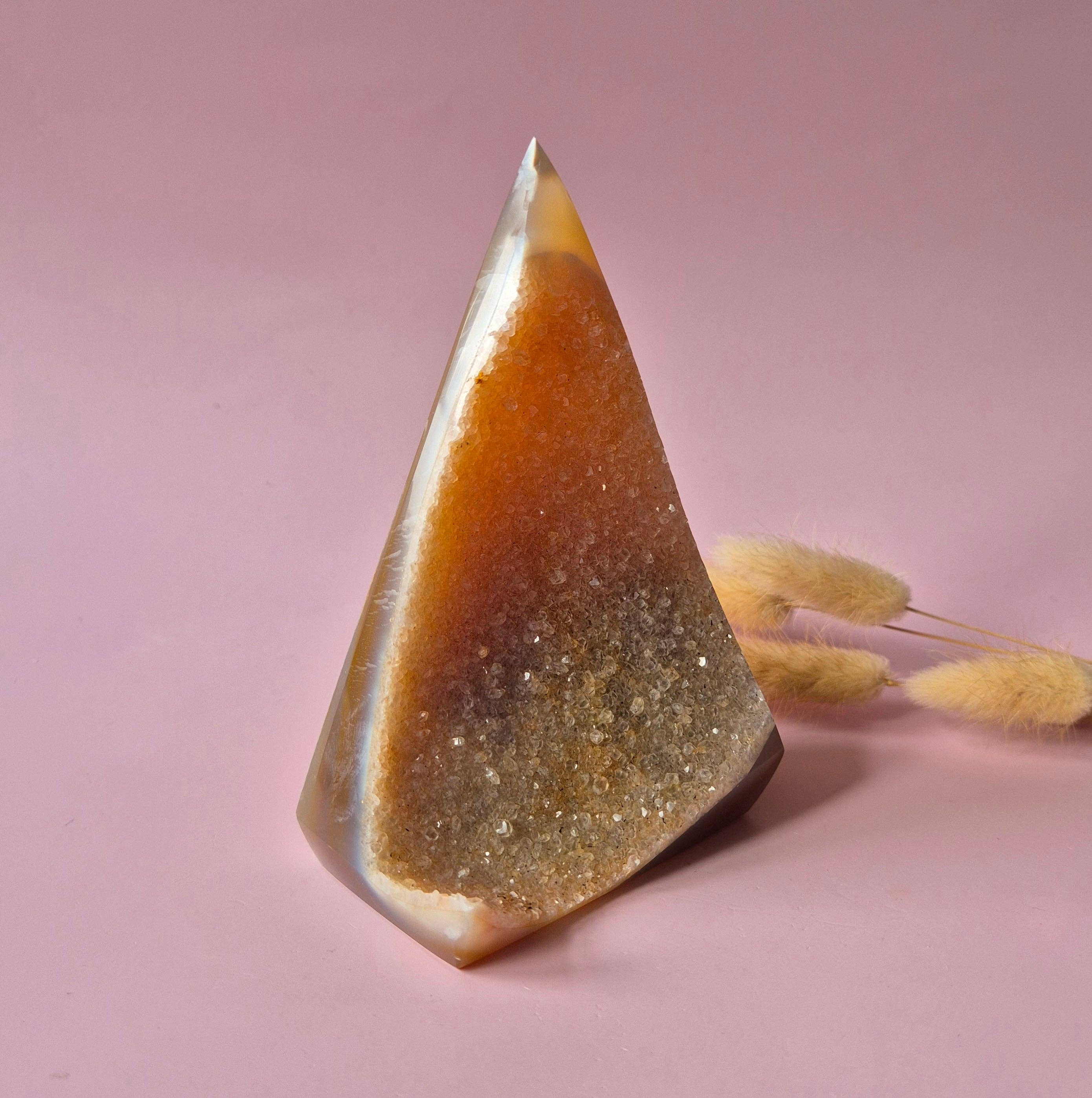 Druzy Grey Agate Diamond Standing Gemstone Crystal - 372g