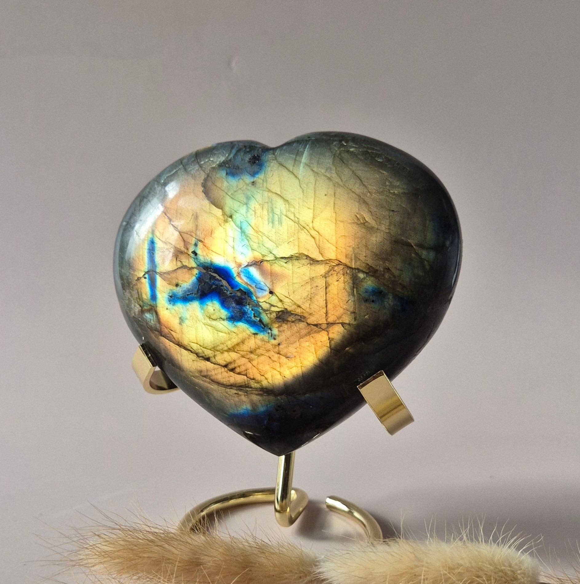 XL Labradorite Heart (400-500g) on Stand – With Spectacular Flash & Star Pattern