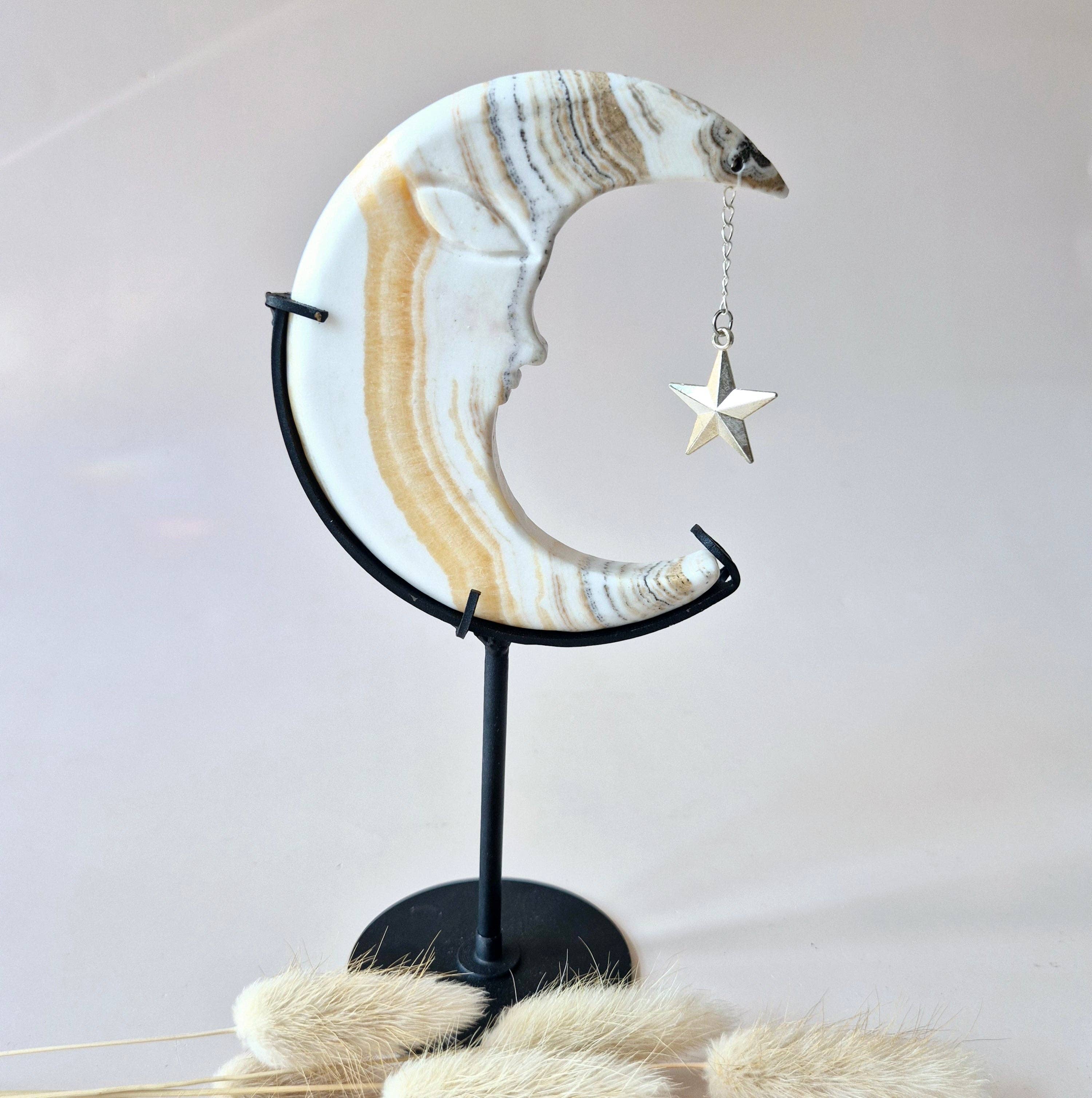Yellow Calcite Gemstone Moon with Bands – 10 cm