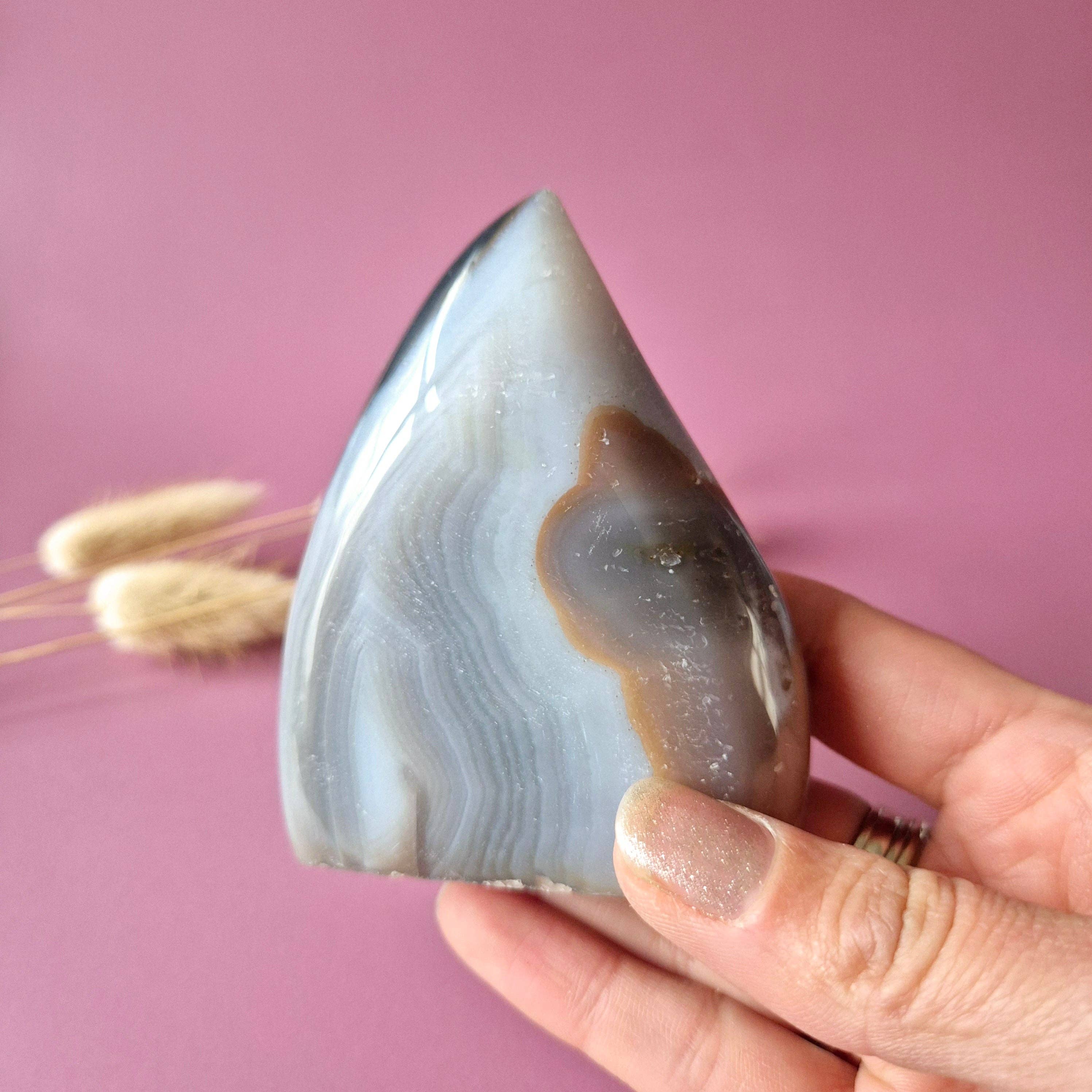 Druzy Gray Agate Teardrop / Flame Standing Gemstone Crystal - #3 189g.