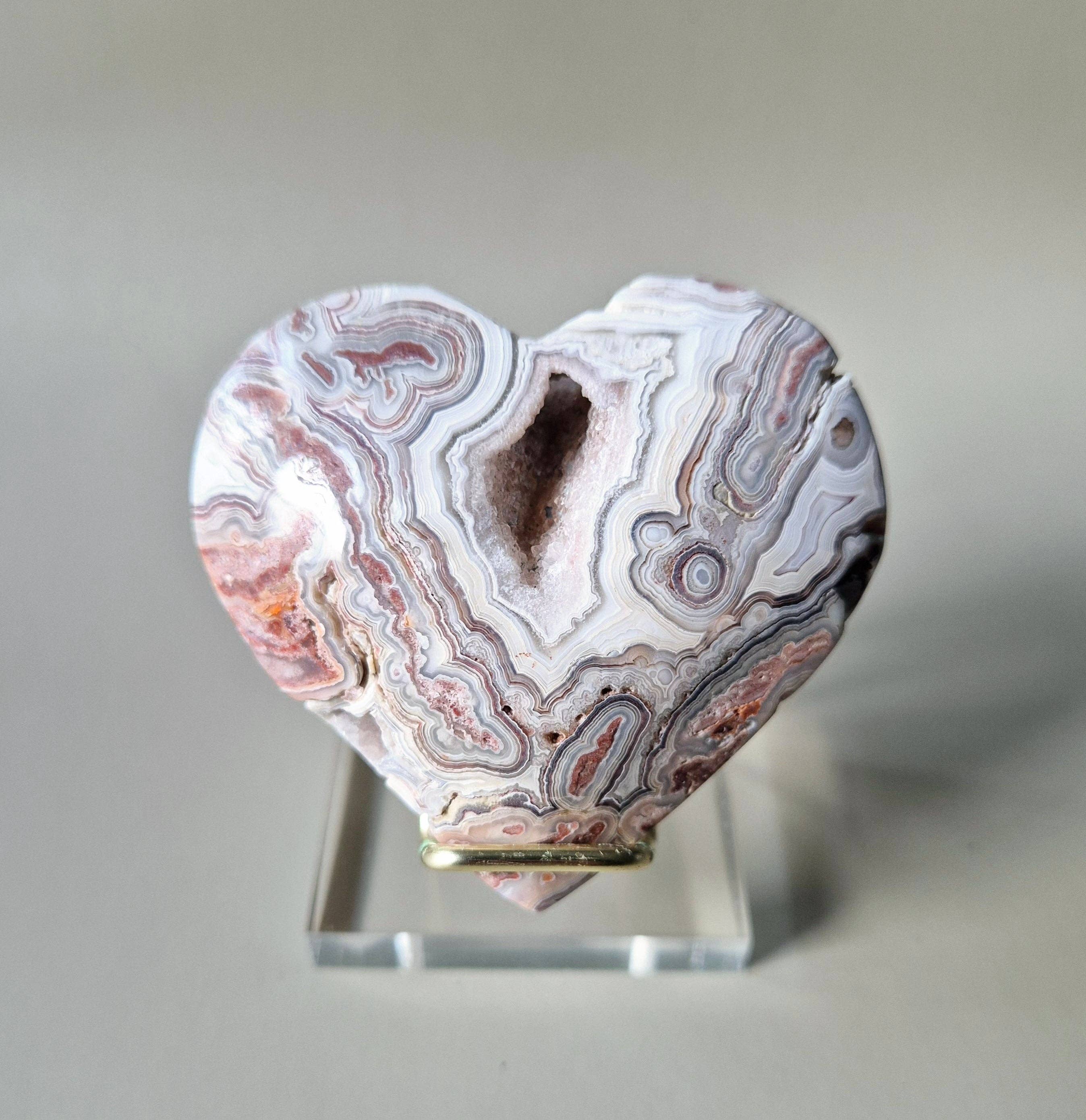 Mexican Crazy Lace Agate Heart with Stand