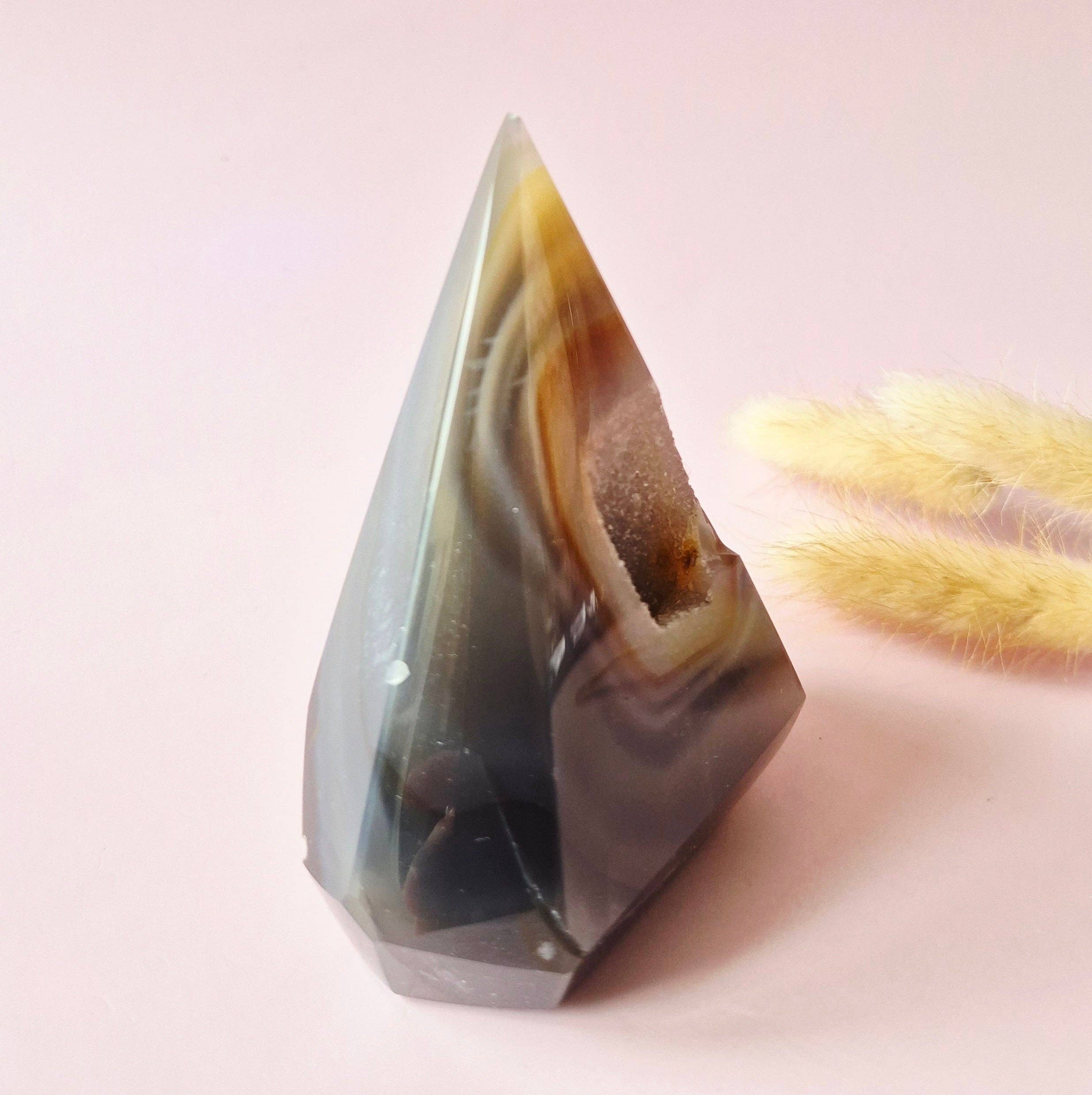 Druzy Grey Agate Diamond Standing Gemstone Crystal - 331g