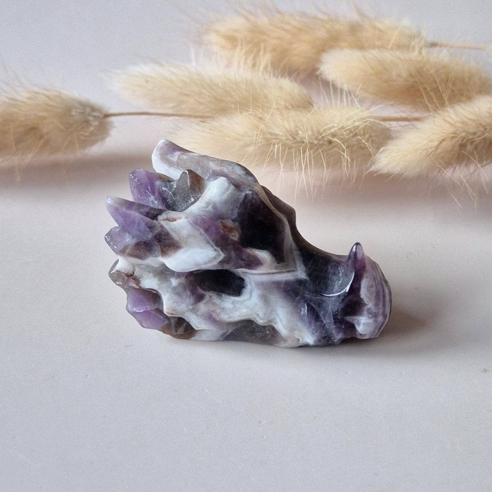 Gemstone Dragon Skull of Dream Amethyst – 5 cm - Dragon Skull carving