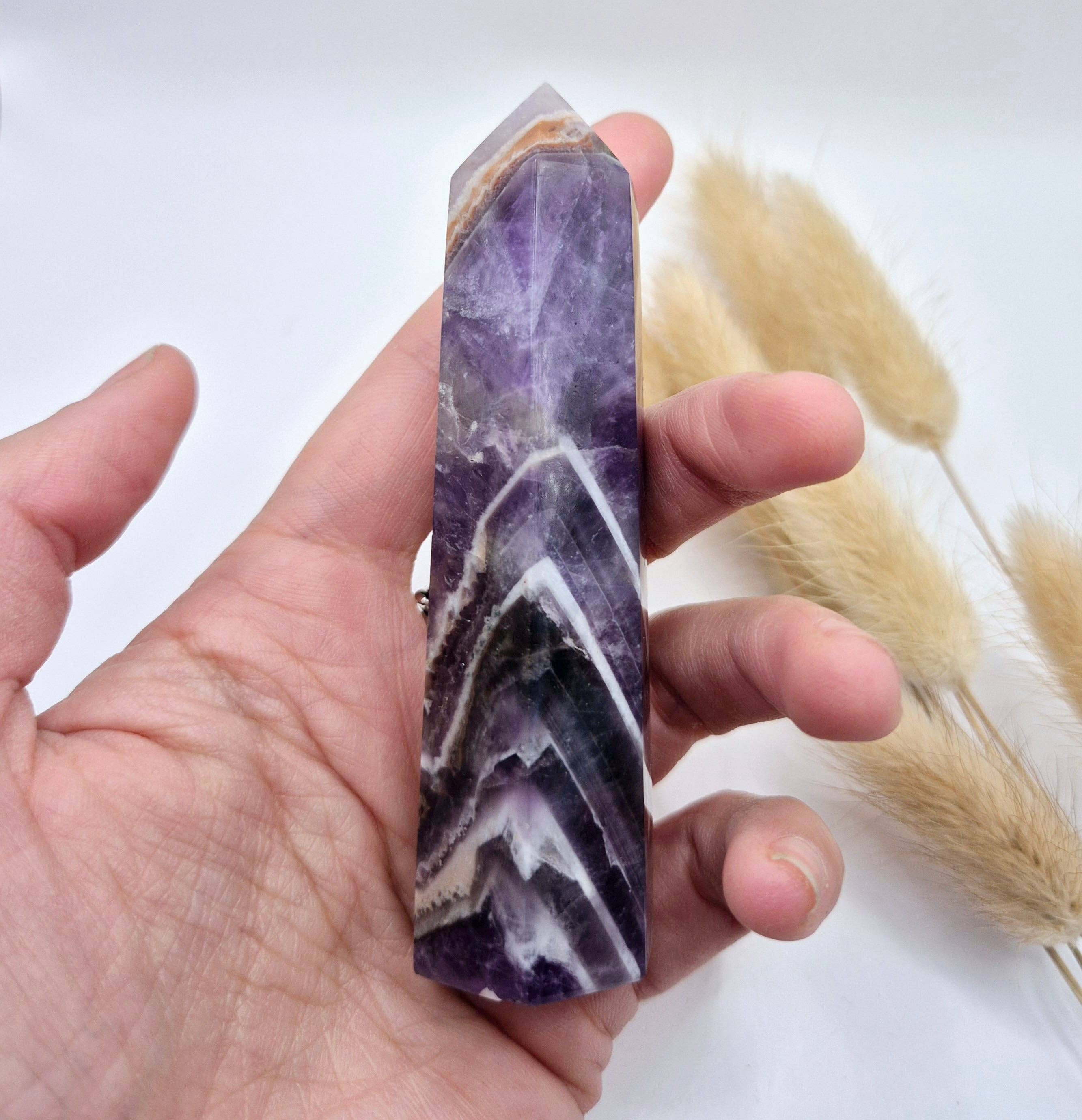 Gemstone Dream Chevron Amethyst Obelisk Tower - 10cm