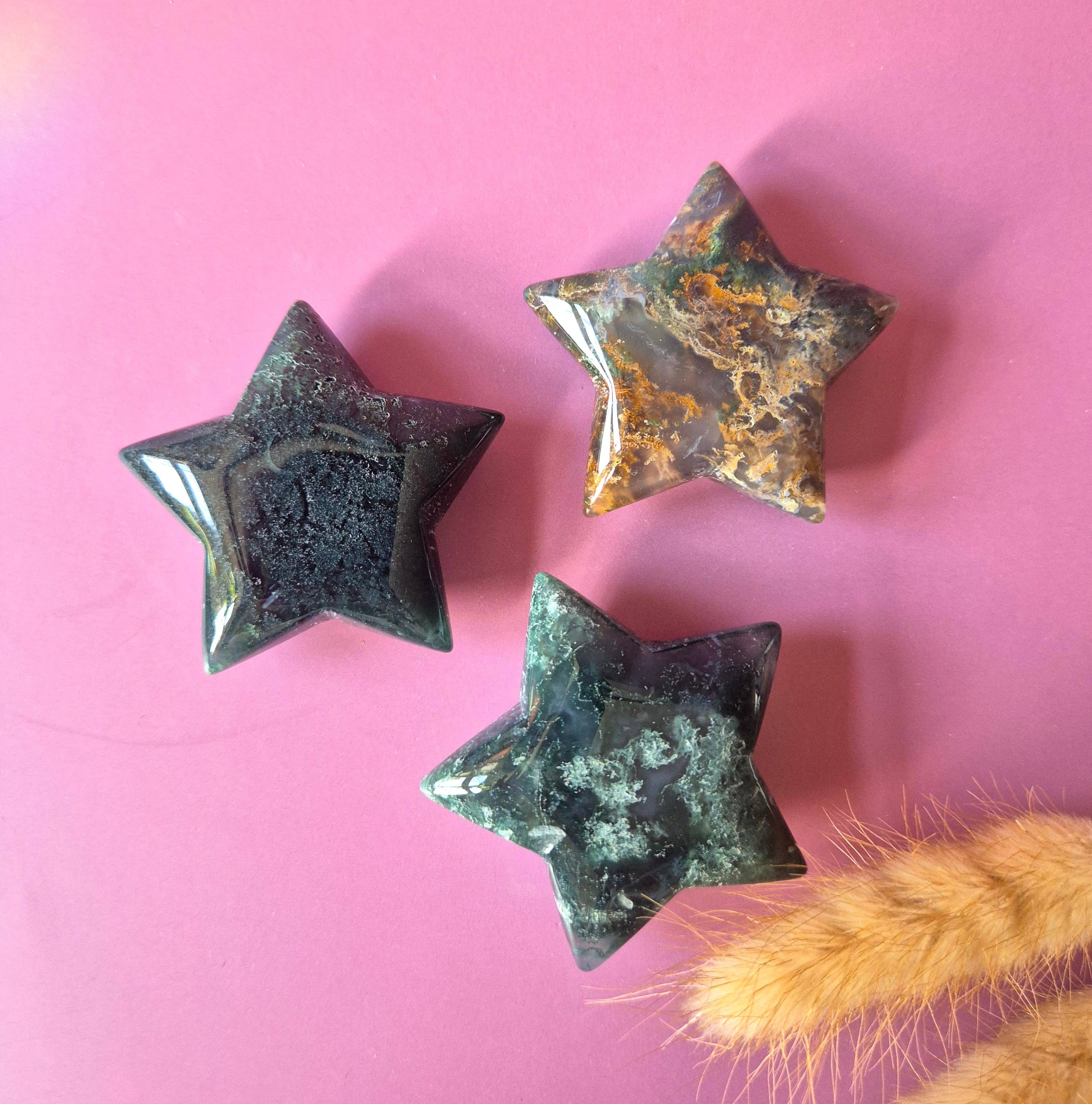 Gemstone Moss Agate Star Pocket Stone 45-50 mm – Hug Stone Gift Idea