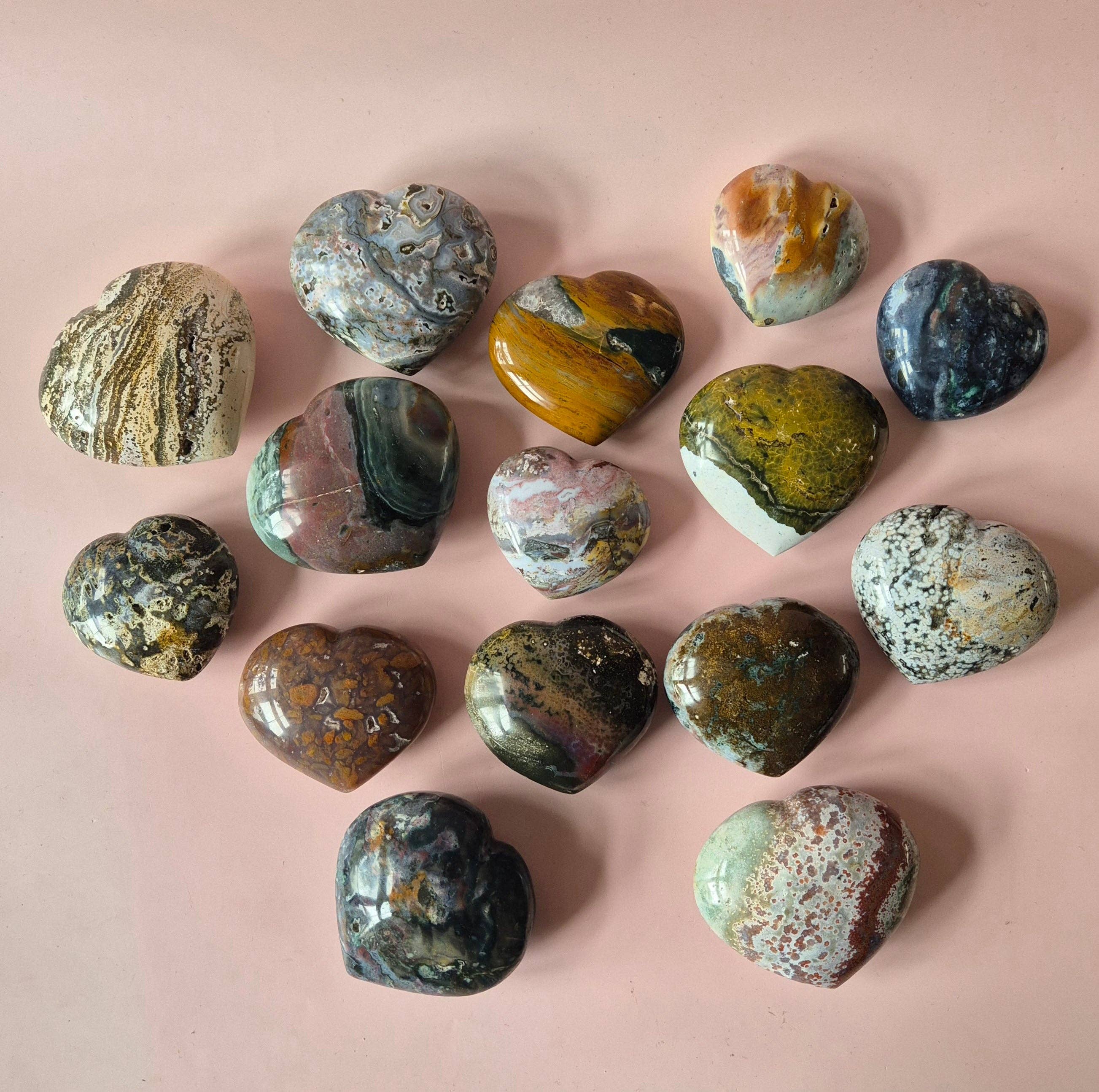 Gemstone Thick Ocean Jasper Heart #6 – 200 to 300 grams | Unique & Colorful