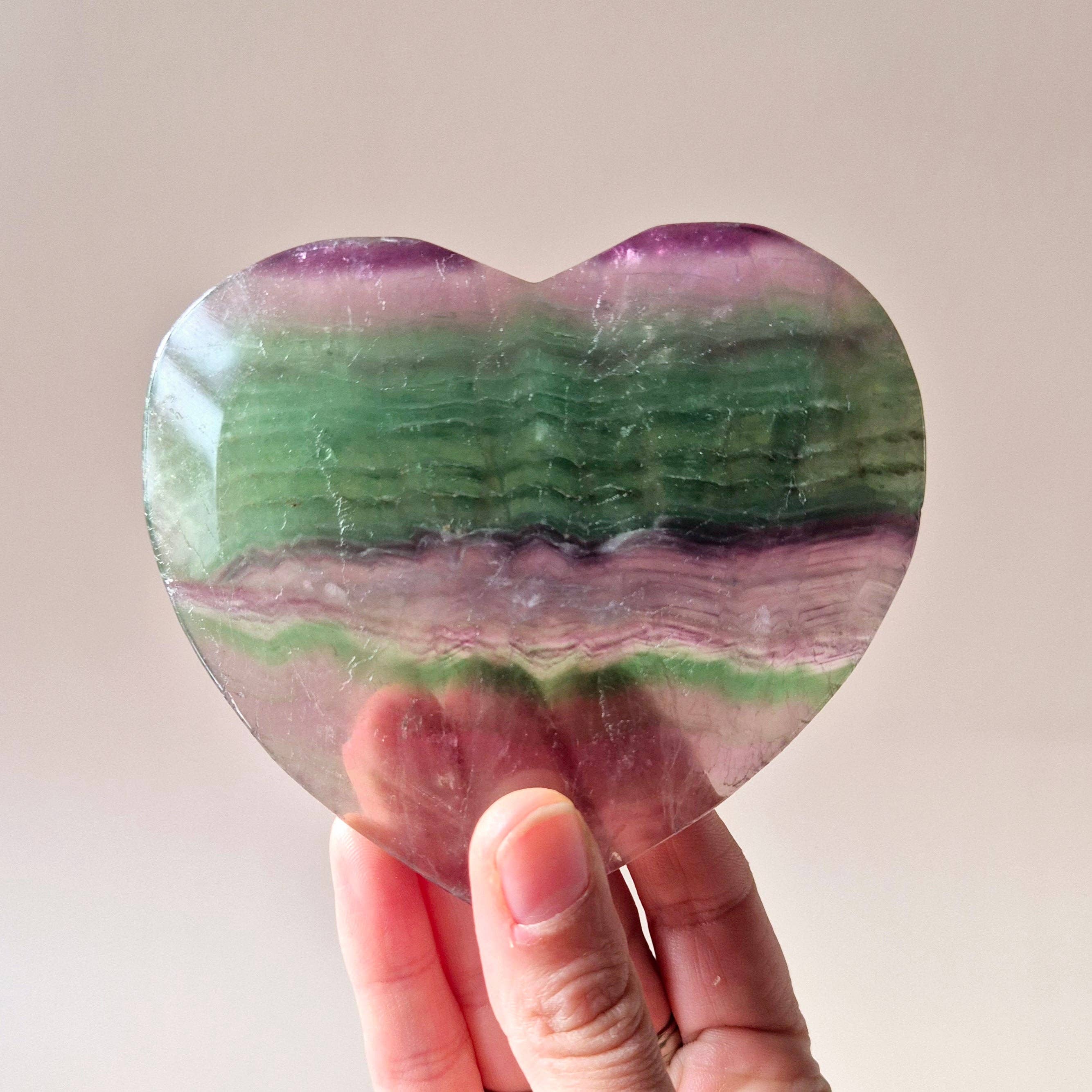 XL Rainbow Fluorite Heart including Metal Stand - #5. 10x9.5cm 268 grams
