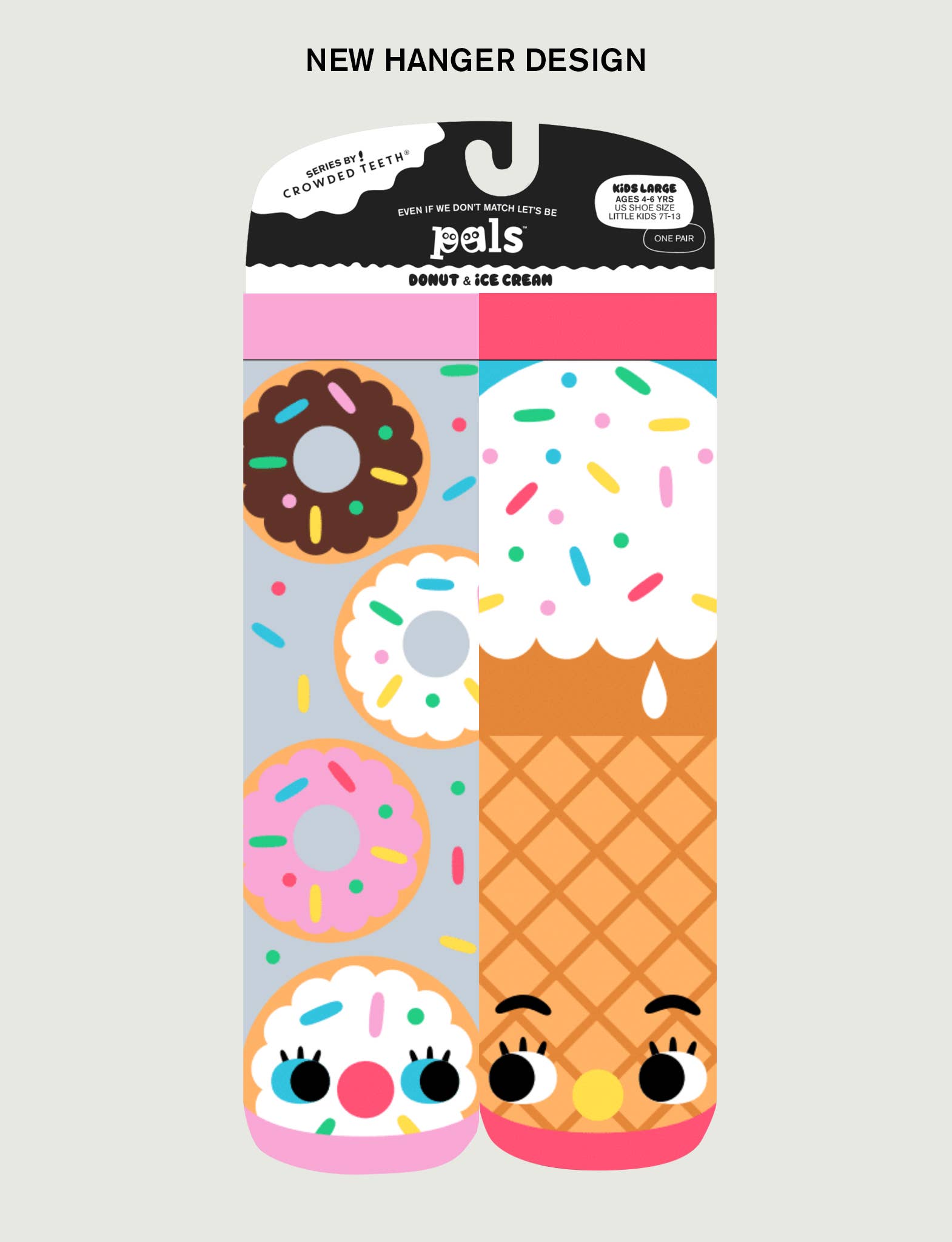Donut & Ice Cream Mismatched Non-Slip Kids Socks: KIDS LARGE