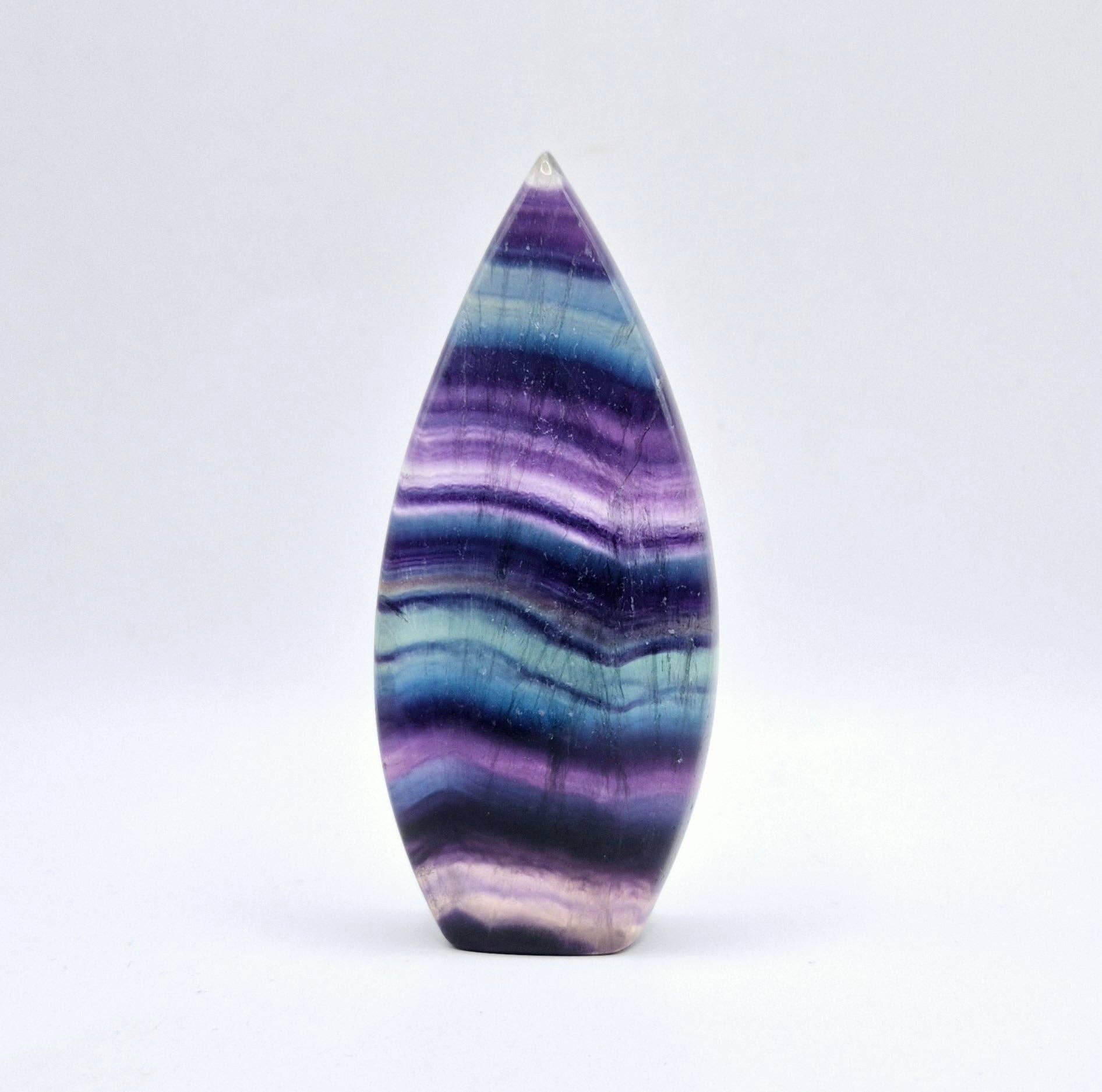 Colorful Rainbow Candy Fluorite - Teardrop Shaped Standing Gemstone Crystal Flame: N. Candy Fluorite Flame 213 grams