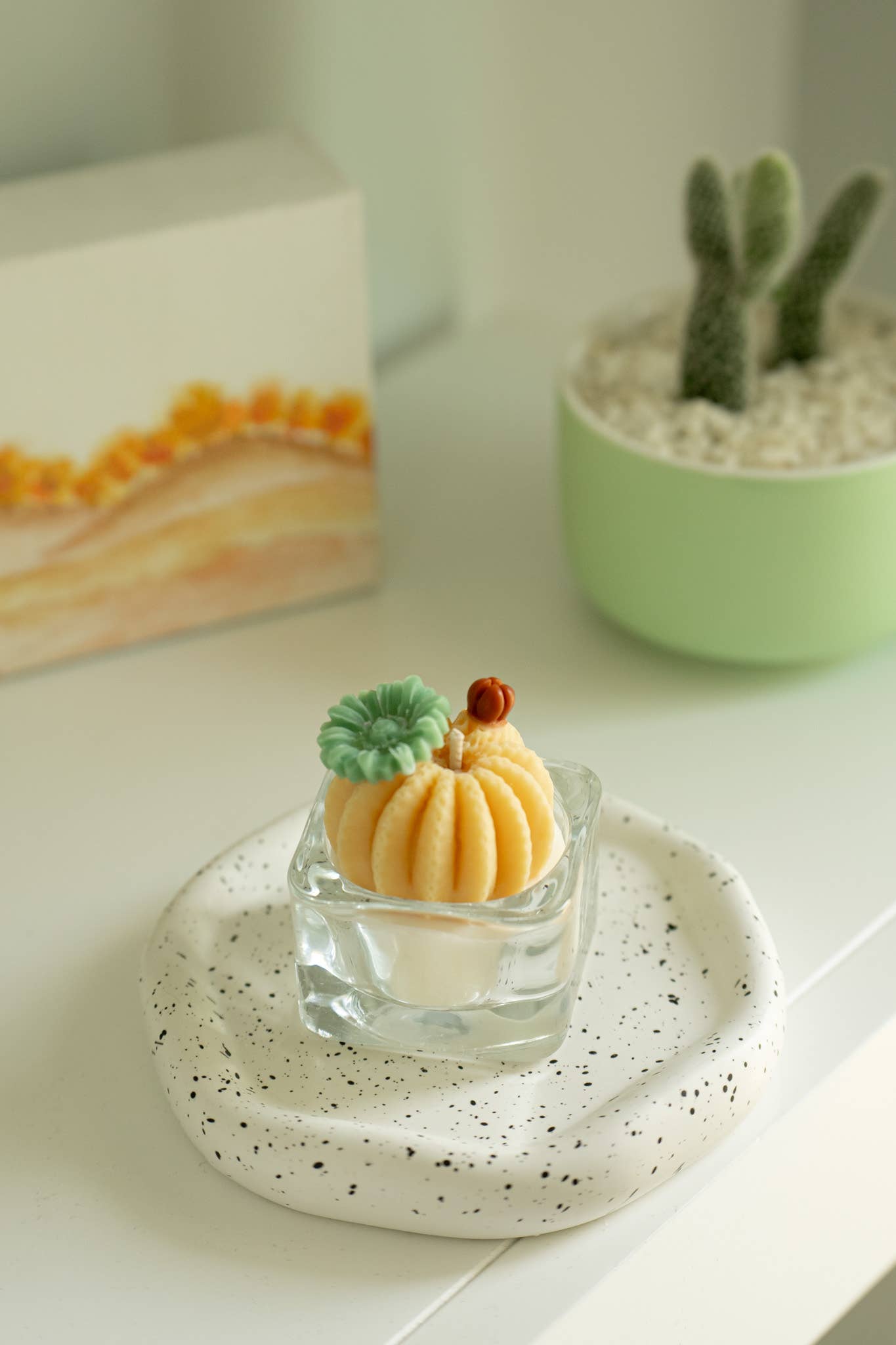 Barrel Cactus Tealight Candles: Mint w/ orange