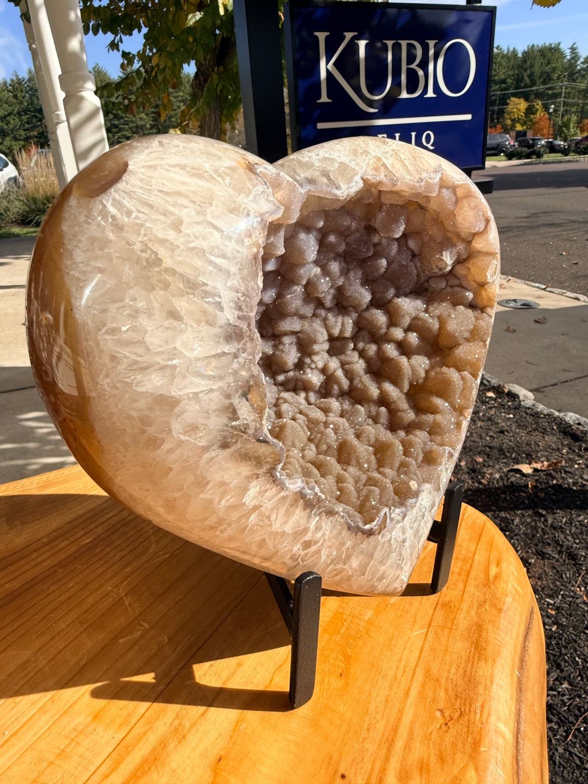 Close-up of crystal-lined heart-shaped geode