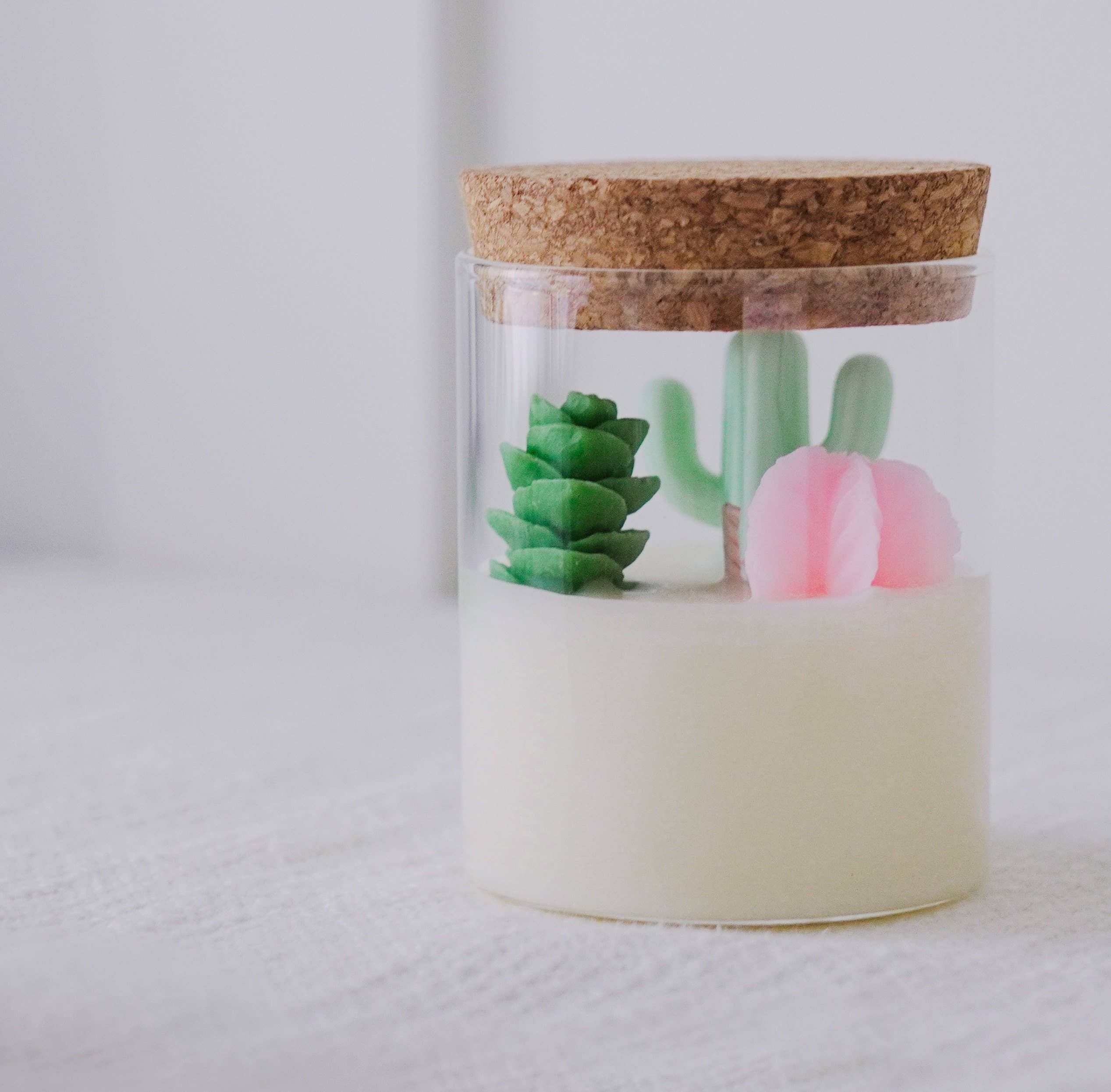 Cactus and Succulent Candle | Soy Blend: Beach Vibe / Pink mint & green