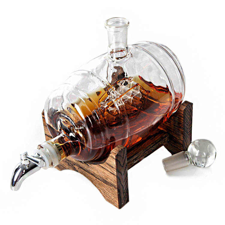 Whiskey Ship in a Barrel Decanter