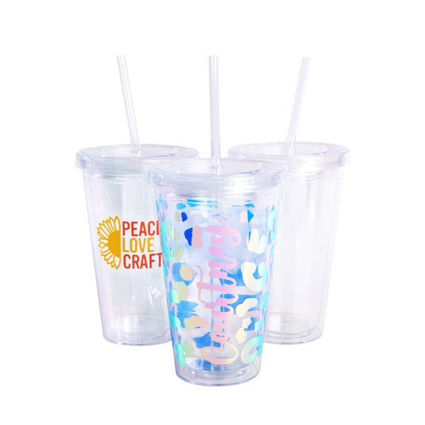 Plastic Insulated Drinking Cup with Straw - 16 oz