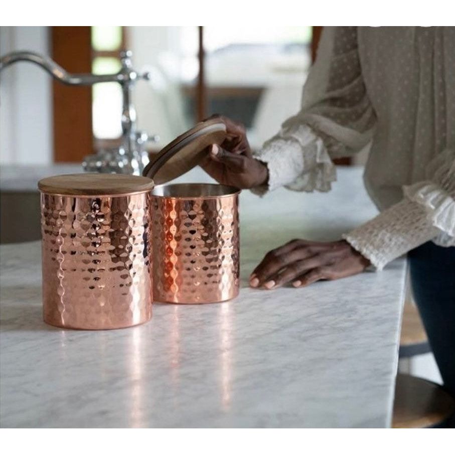 Hammered Kitchen Canisters with Wood Lids