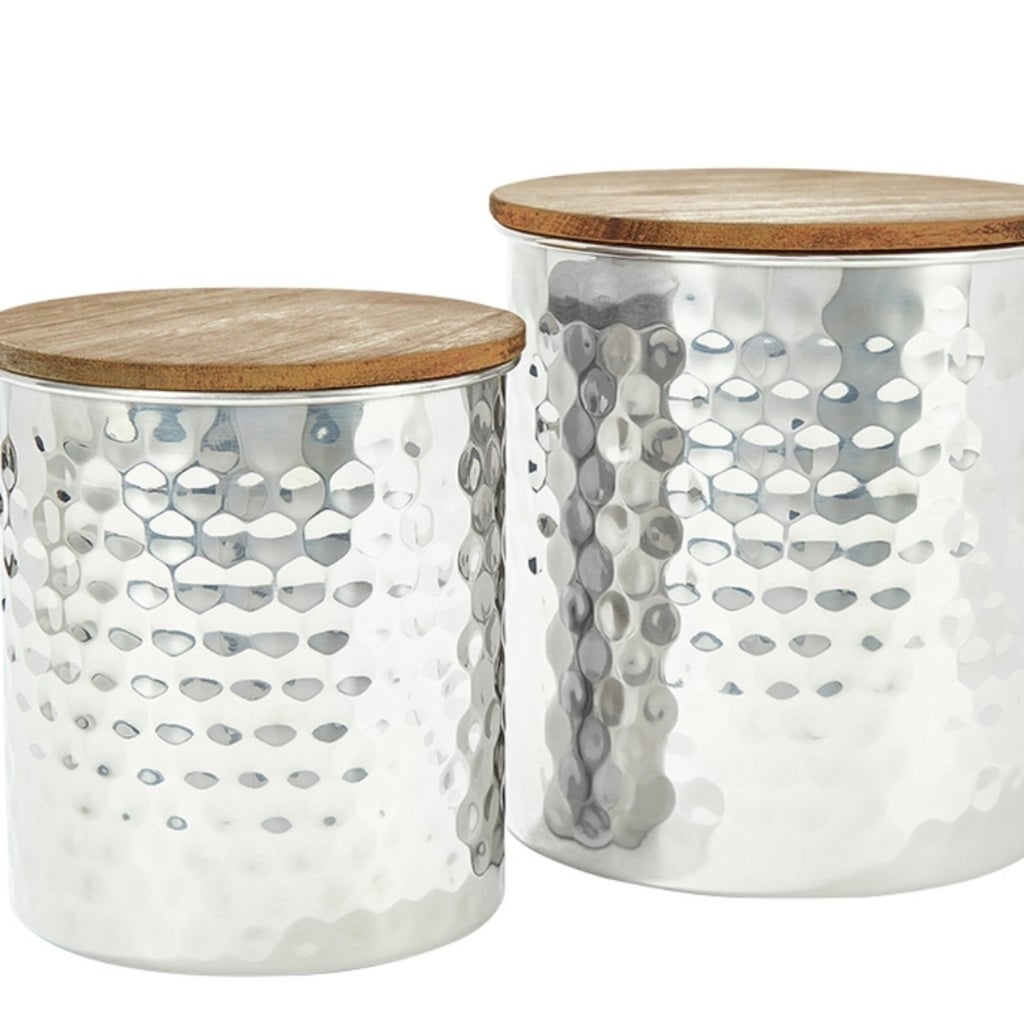 Hammered Kitchen Canisters with Wood Lids